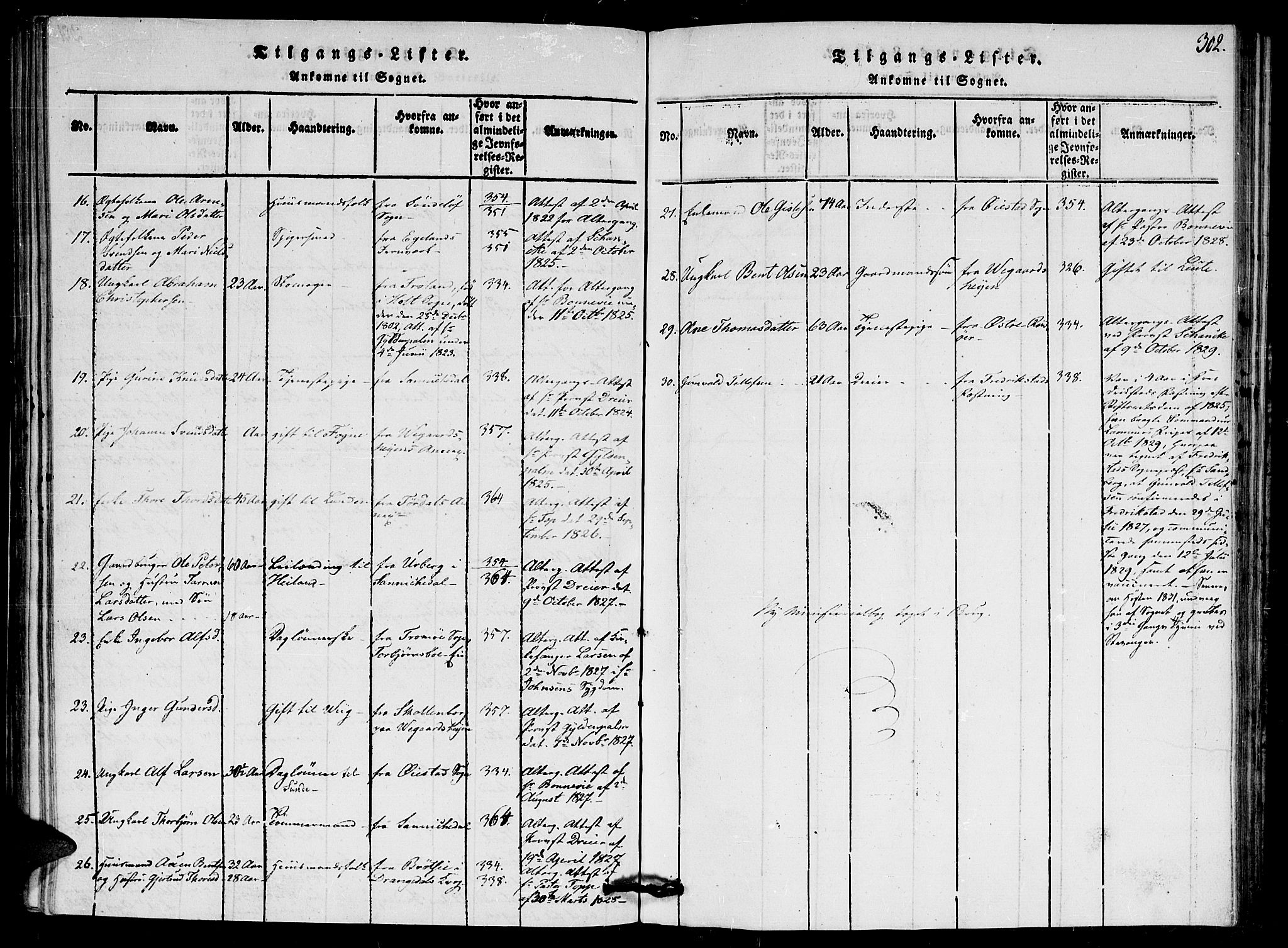 Gjerstad sokneprestkontor, AV/SAK-1111-0014/F/Fa/Faa/L0004: Parish register (official) no. A 4, 1816-1829, p. 302