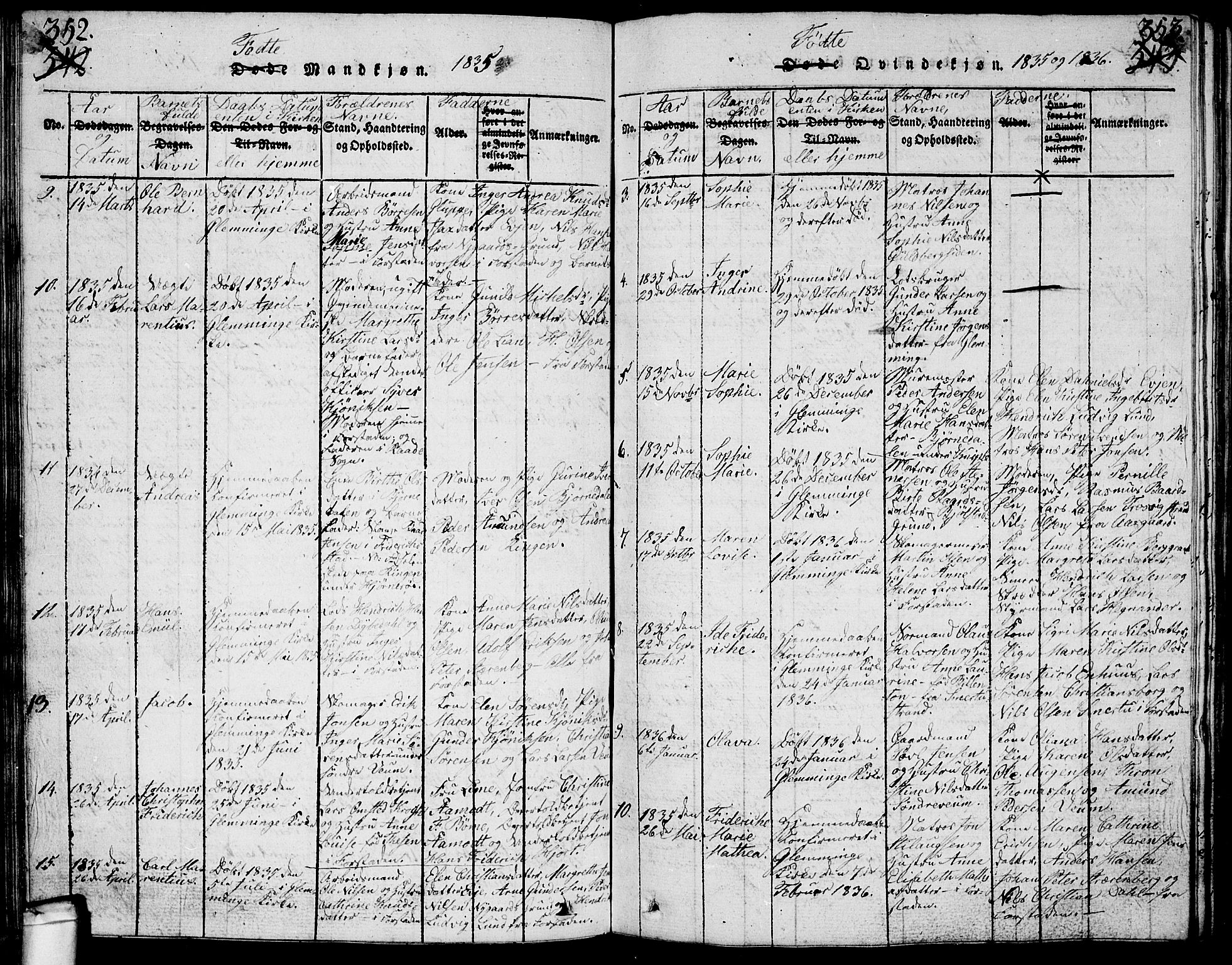 Glemmen prestekontor Kirkebøker, AV/SAO-A-10908/G/Ga/L0001: Parish register (copy) no. 1, 1816-1838, p. 352-353