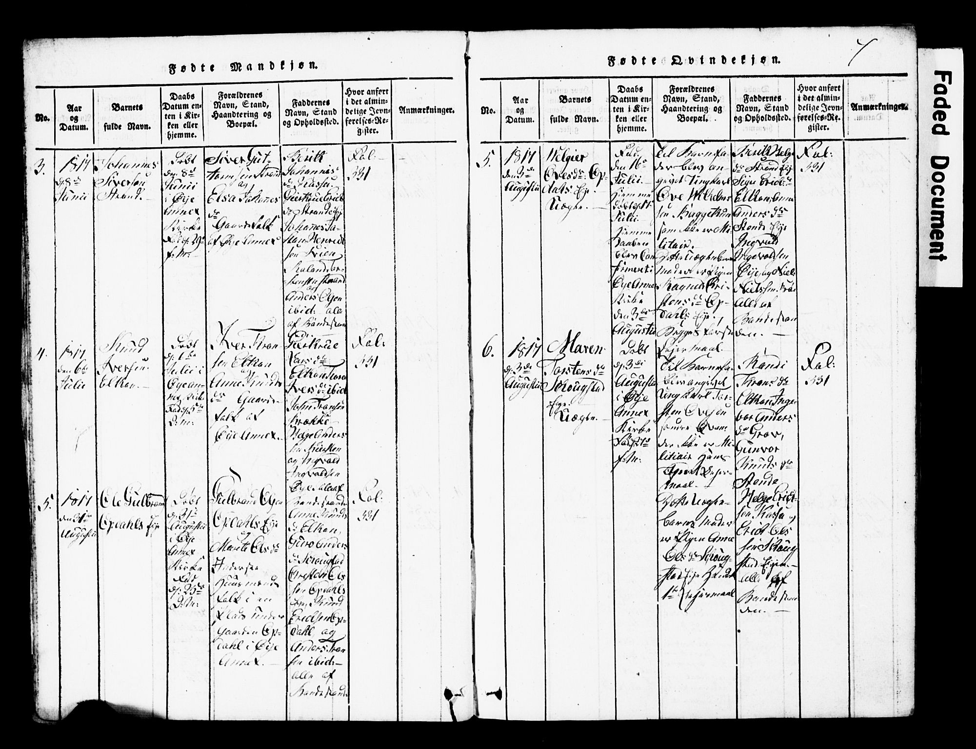 Vang prestekontor, Valdres, SAH/PREST-140/H/Hb/L0001: Parish register (copy) no. 1, 1814-1820, p. 7