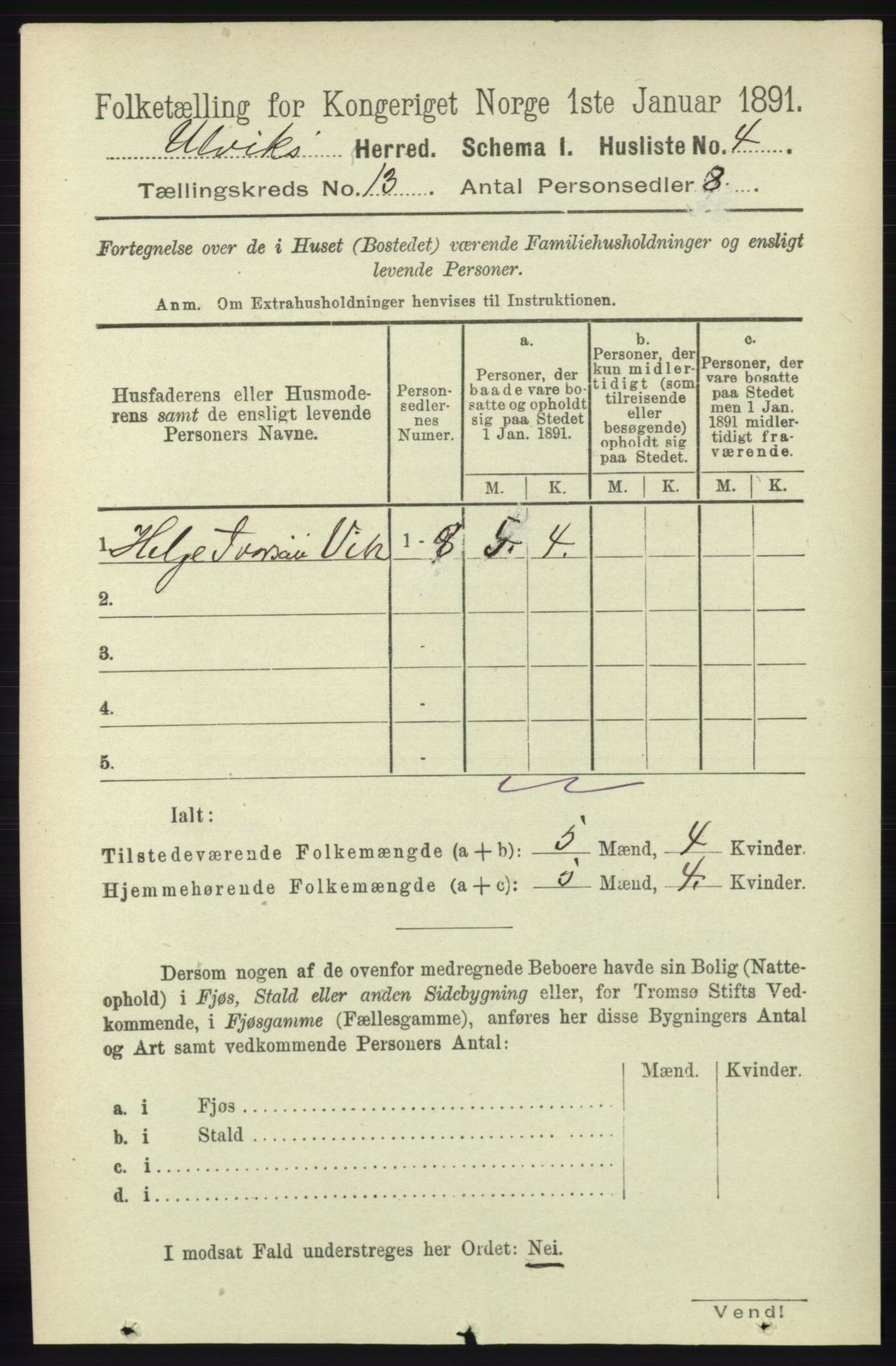 RA, 1891 census for 1233 Ulvik, 1891, p. 3831