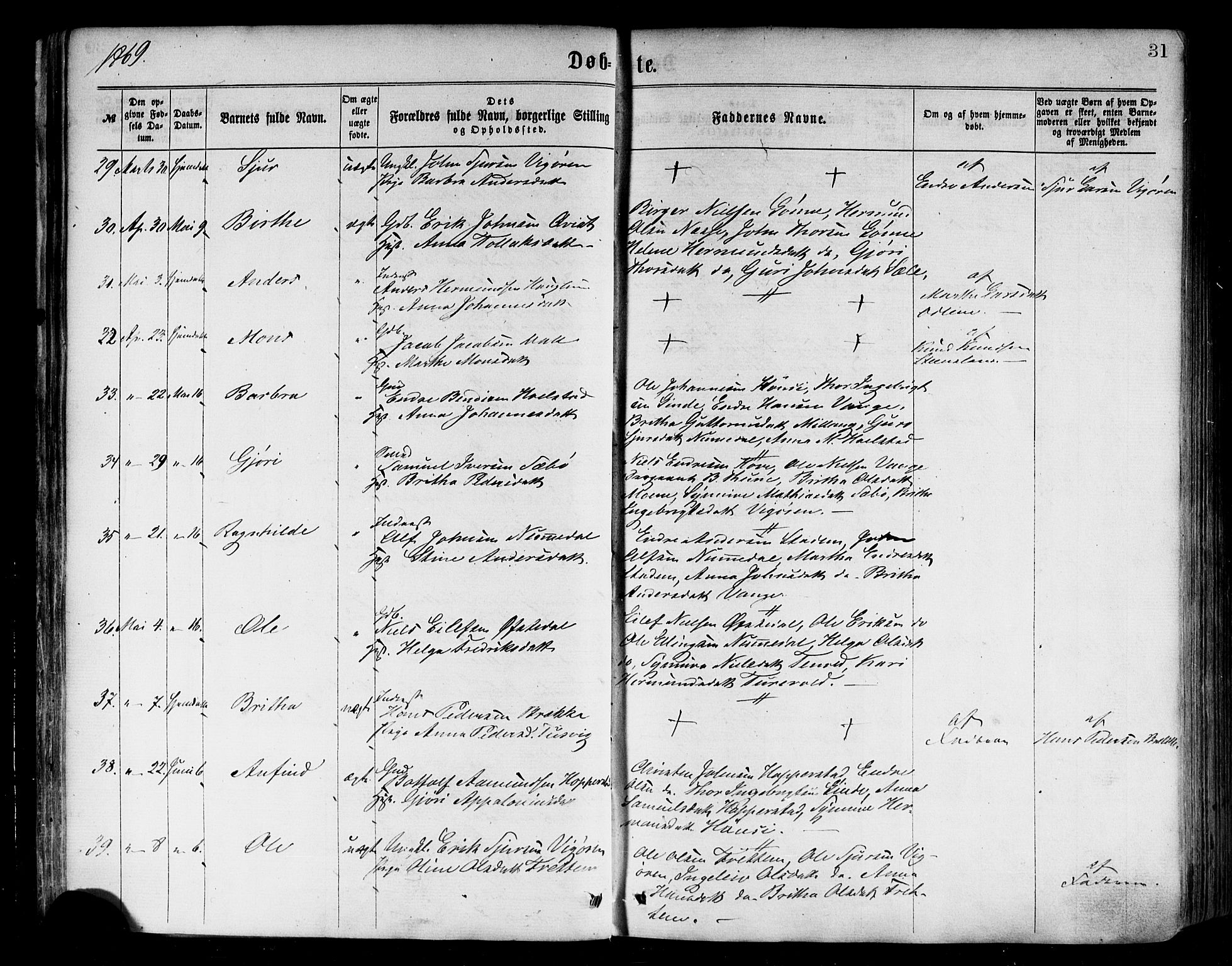 Vik sokneprestembete, AV/SAB-A-81501/H/Haa/Haaa/L0009: Parish register (official) no. A 9, 1866-1877, p. 31