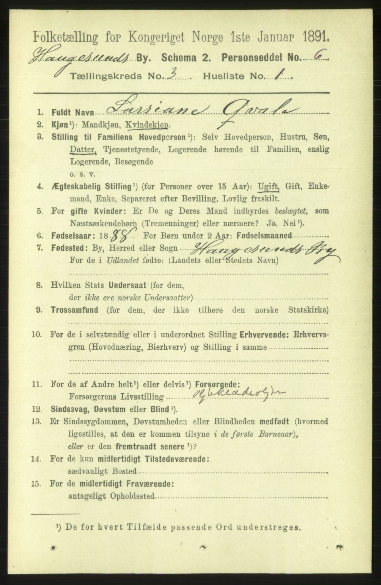 RA, 1891 census for 1106 Haugesund, 1891, p. 1056