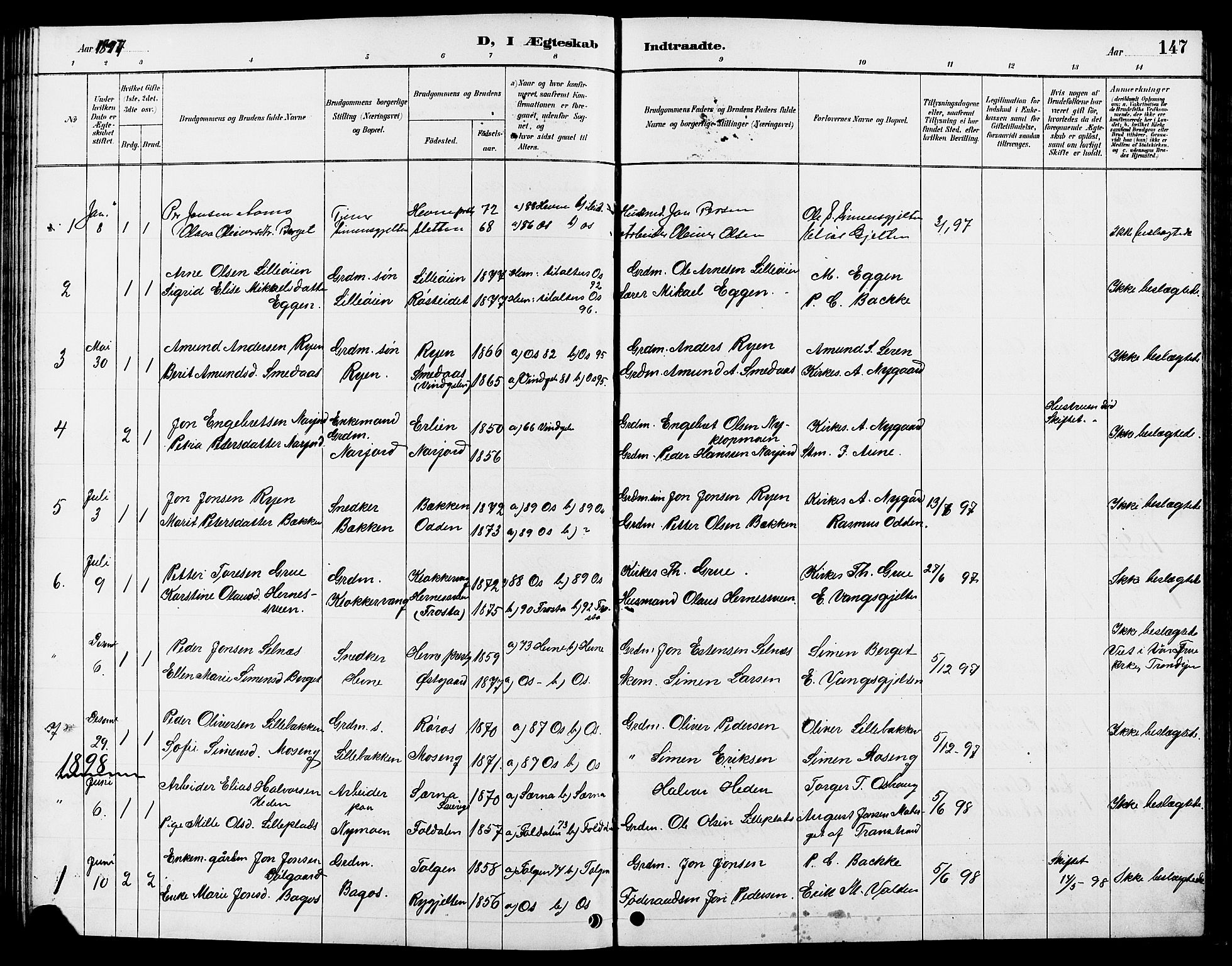 Tolga prestekontor, AV/SAH-PREST-062/L/L0008: Parish register (copy) no. 8, 1887-1912, p. 147