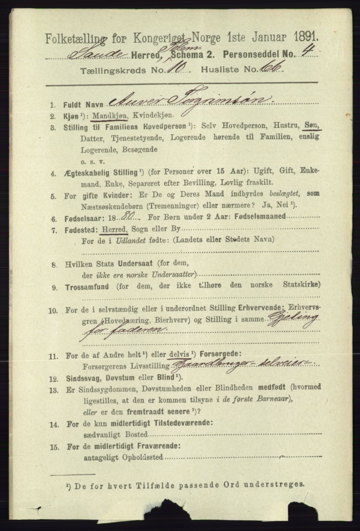 RA, 1891 census for 0822 Sauherad, 1891, p. 3337