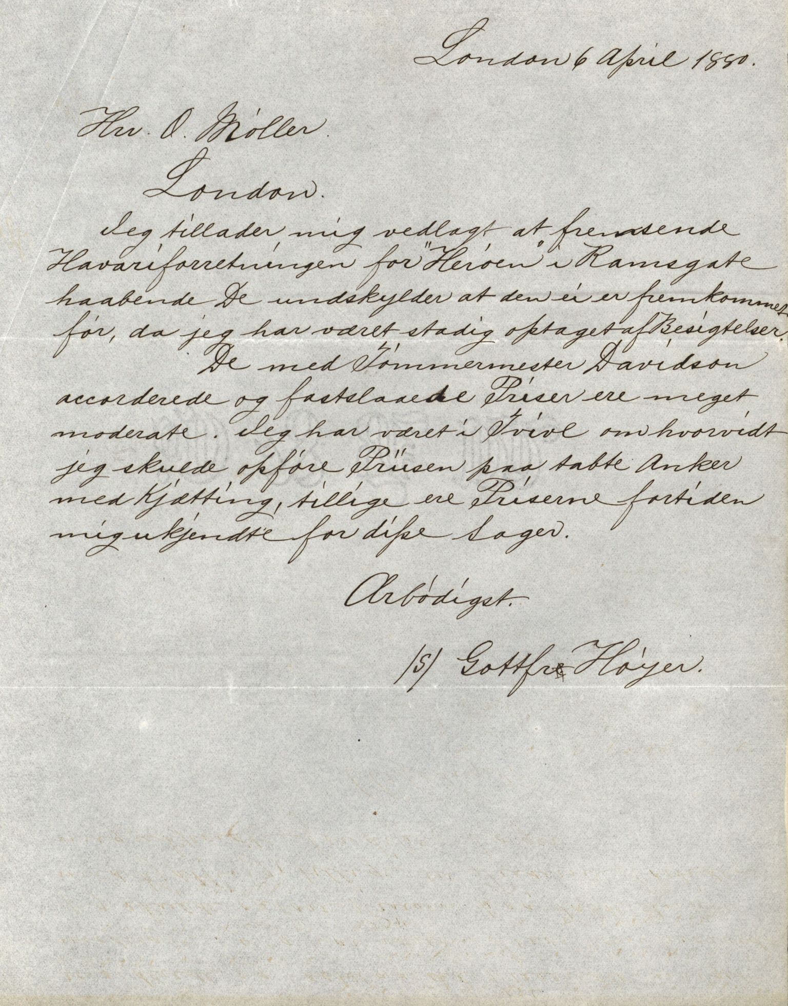 Pa 63 - Østlandske skibsassuranceforening, VEMU/A-1079/G/Ga/L0012/0007: Havaridokumenter / Herøen, 1880