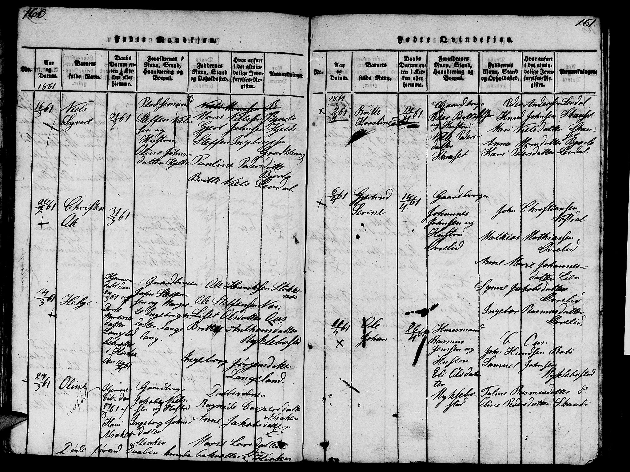 Eid sokneprestembete, AV/SAB-A-82301/H/Hab/Haba/L0001: Parish register (copy) no. A 1, 1816-1862, p. 160-161