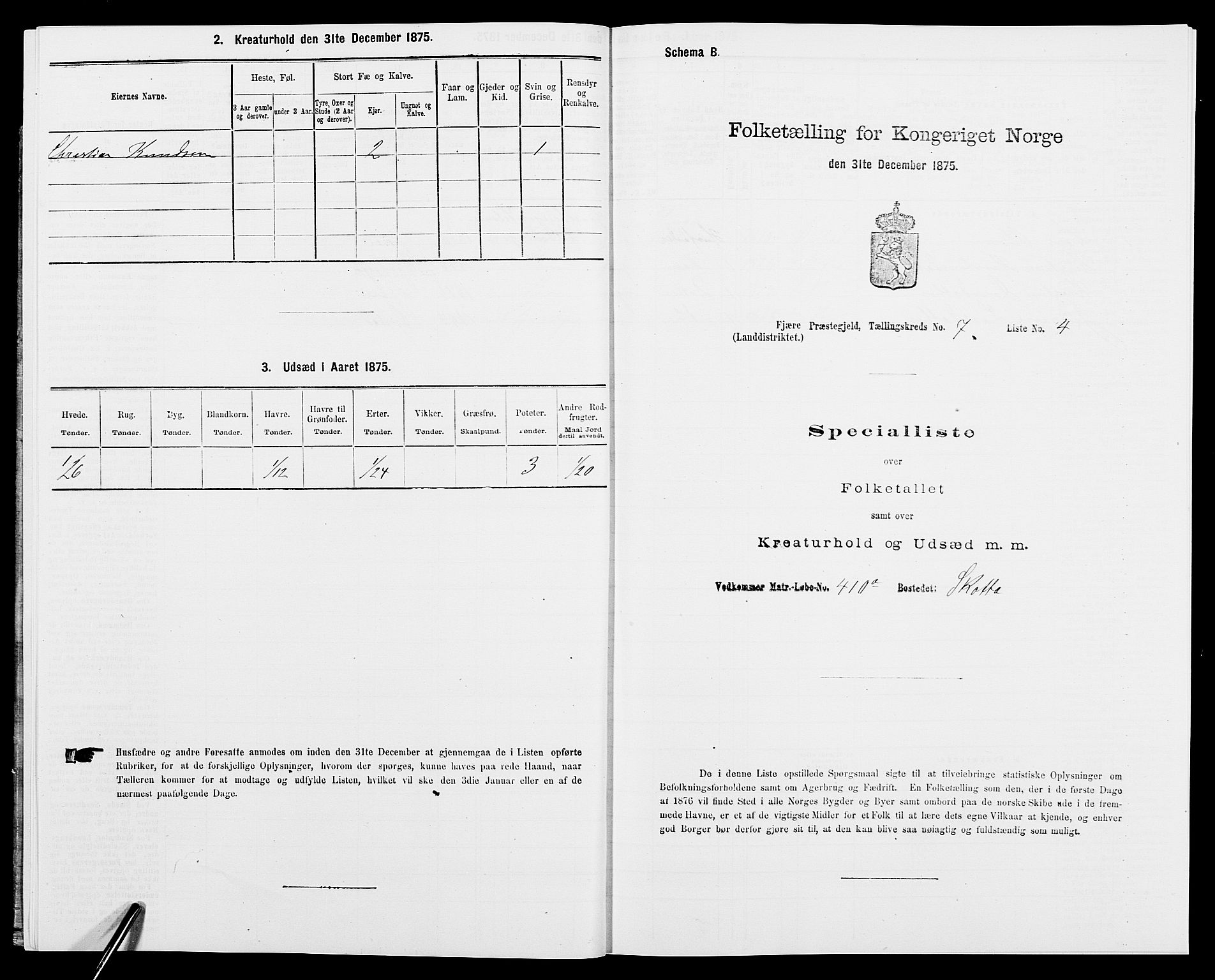 SAK, 1875 census for 0923L Fjære/Fjære, 1875, p. 1558