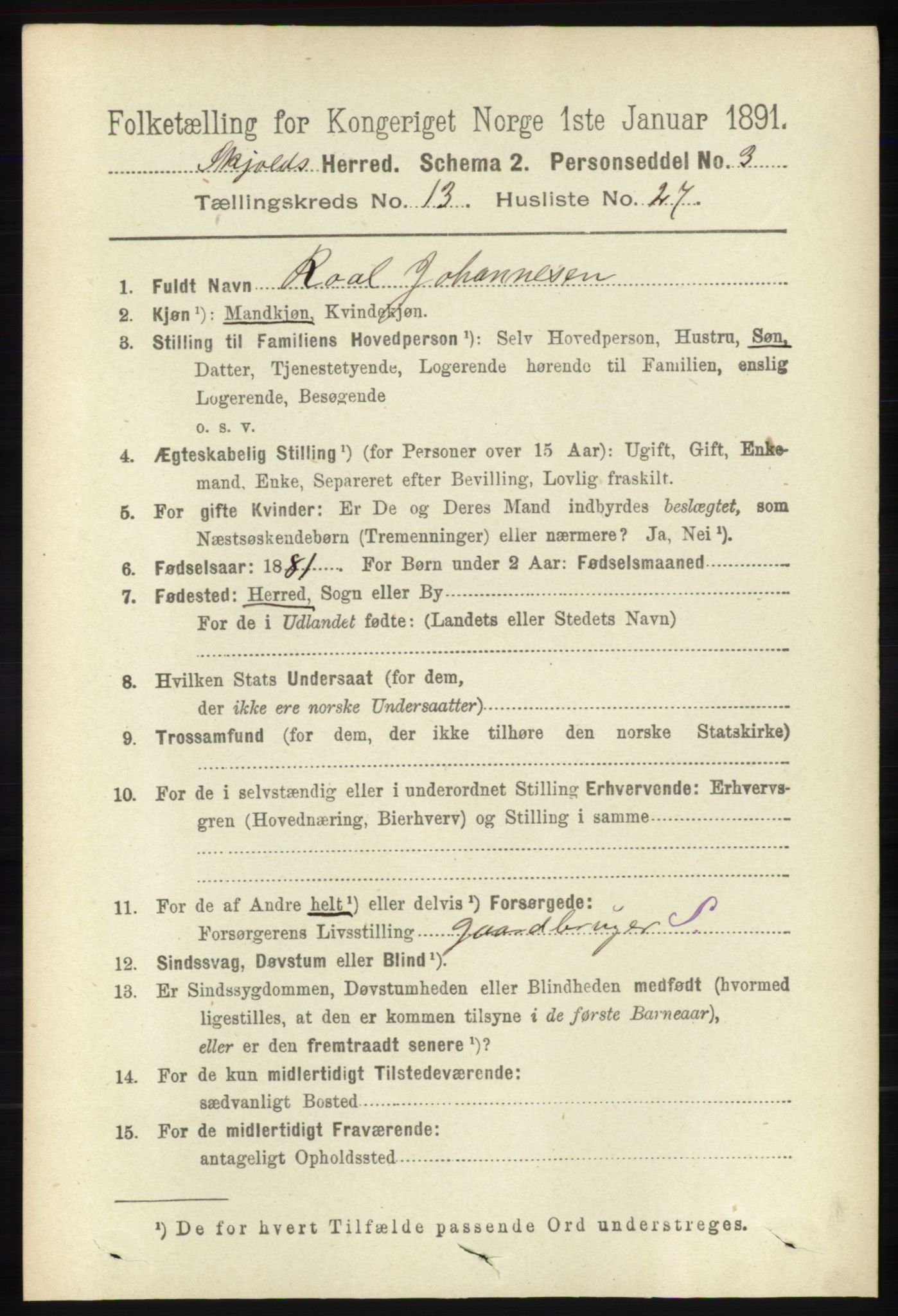 RA, 1891 census for 1154 Skjold, 1891, p. 2519