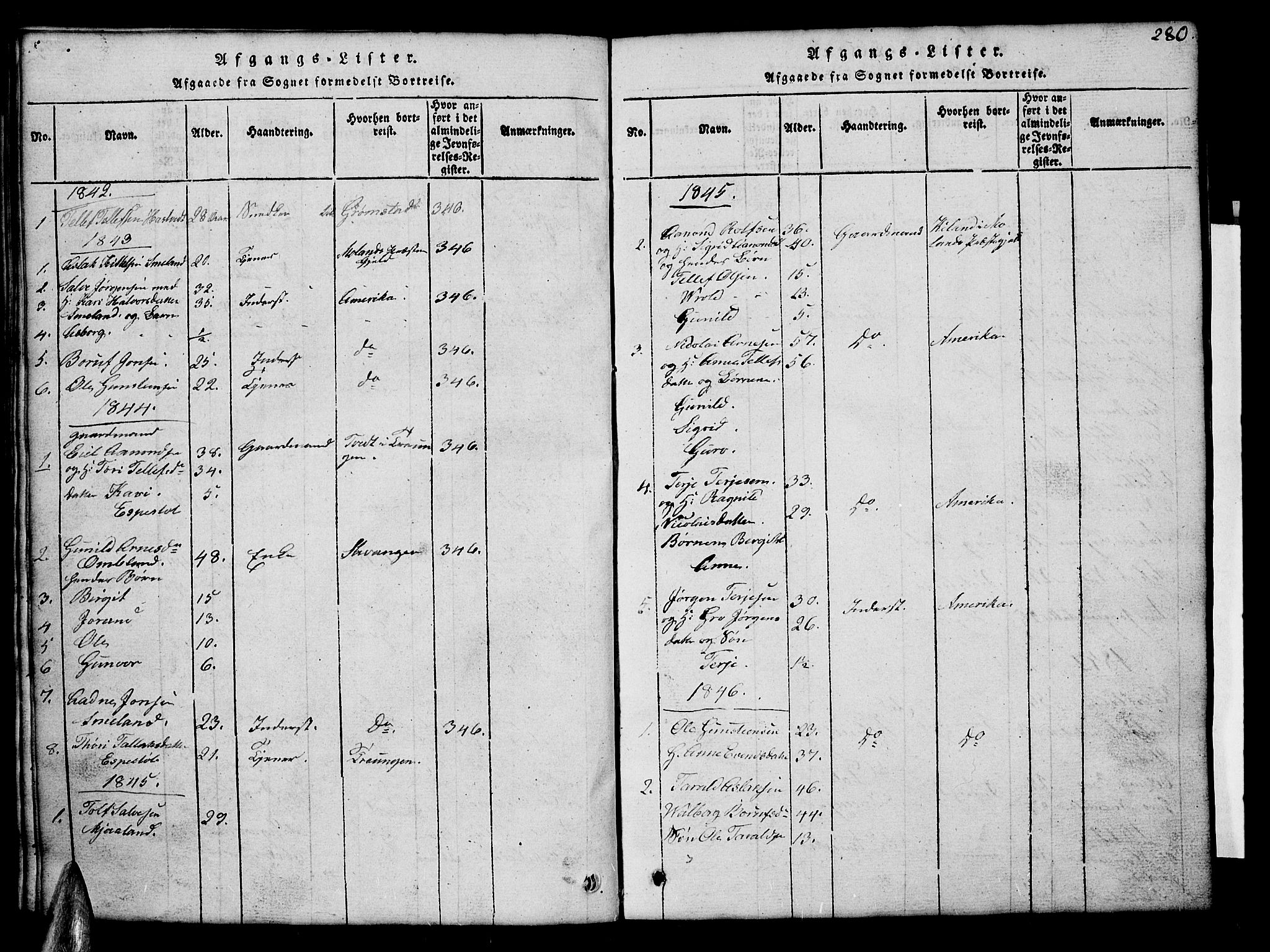 Åmli sokneprestkontor, SAK/1111-0050/F/Fb/Fba/L0001: Parish register (copy) no. B 1, 1816-1890, p. 280