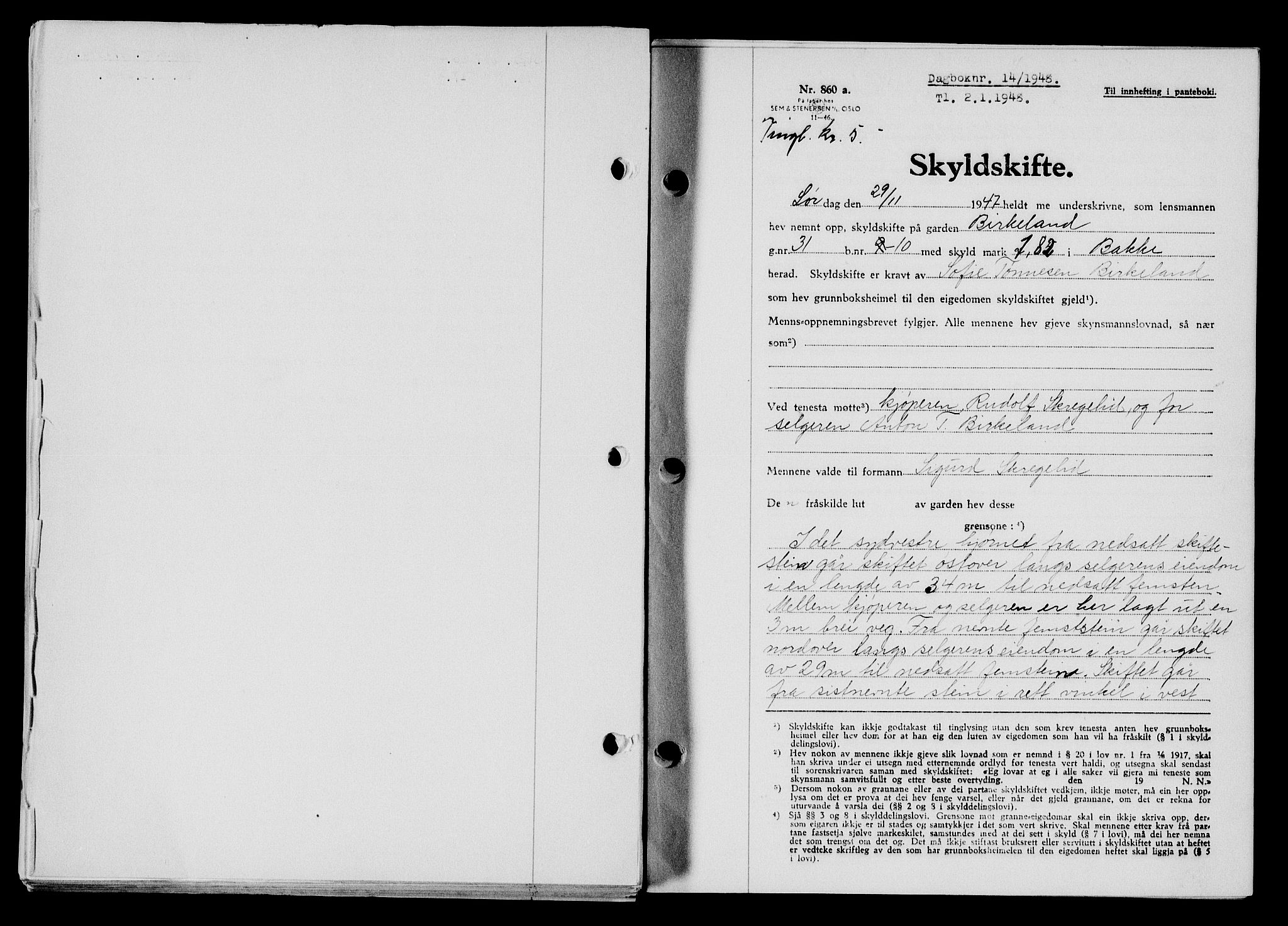 Flekkefjord sorenskriveri, SAK/1221-0001/G/Gb/Gba/L0063: Mortgage book no. A-11, 1947-1948, Diary no: : 14/1948
