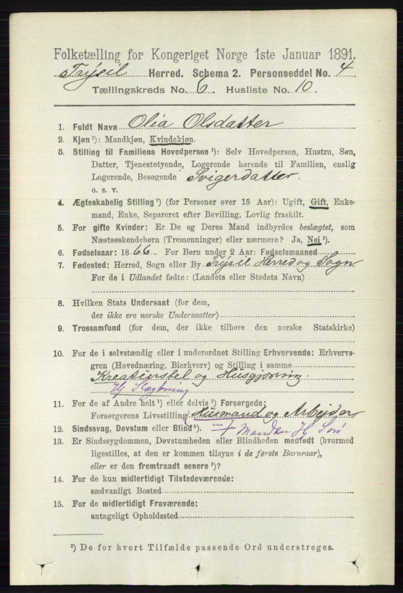 RA, 1891 census for 0428 Trysil, 1891, p. 2847