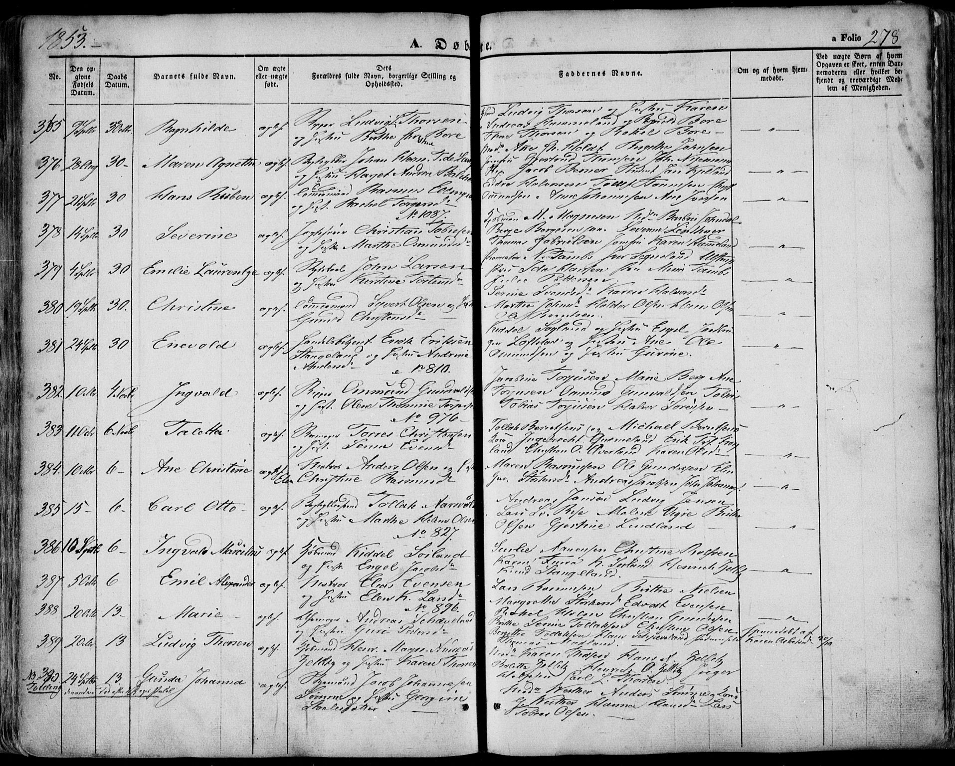 Domkirken sokneprestkontor, SAST/A-101812/001/30/30BA/L0016: Parish register (official) no. A 15, 1844-1854, p. 278