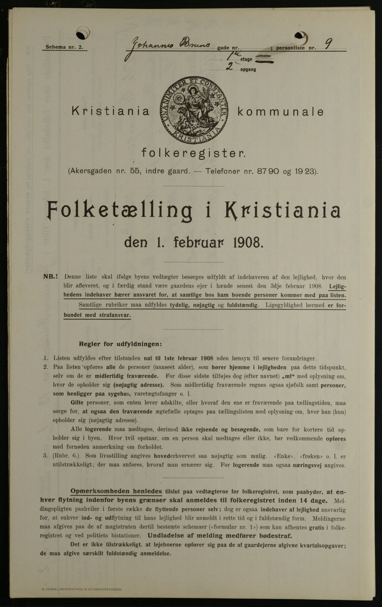 OBA, Municipal Census 1908 for Kristiania, 1908, p. 42133