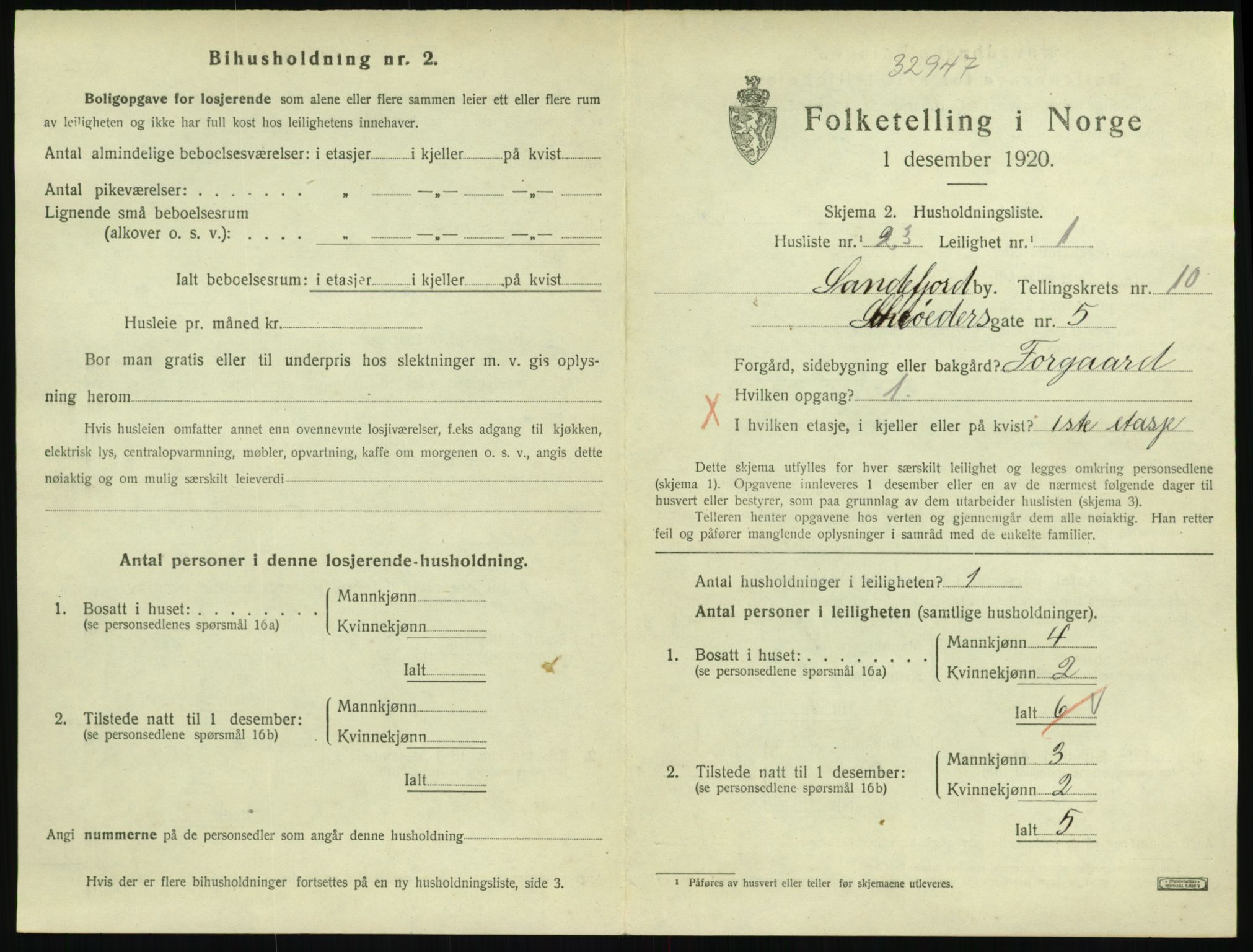 SAKO, 1920 census for Sandefjord, 1920, p. 3910