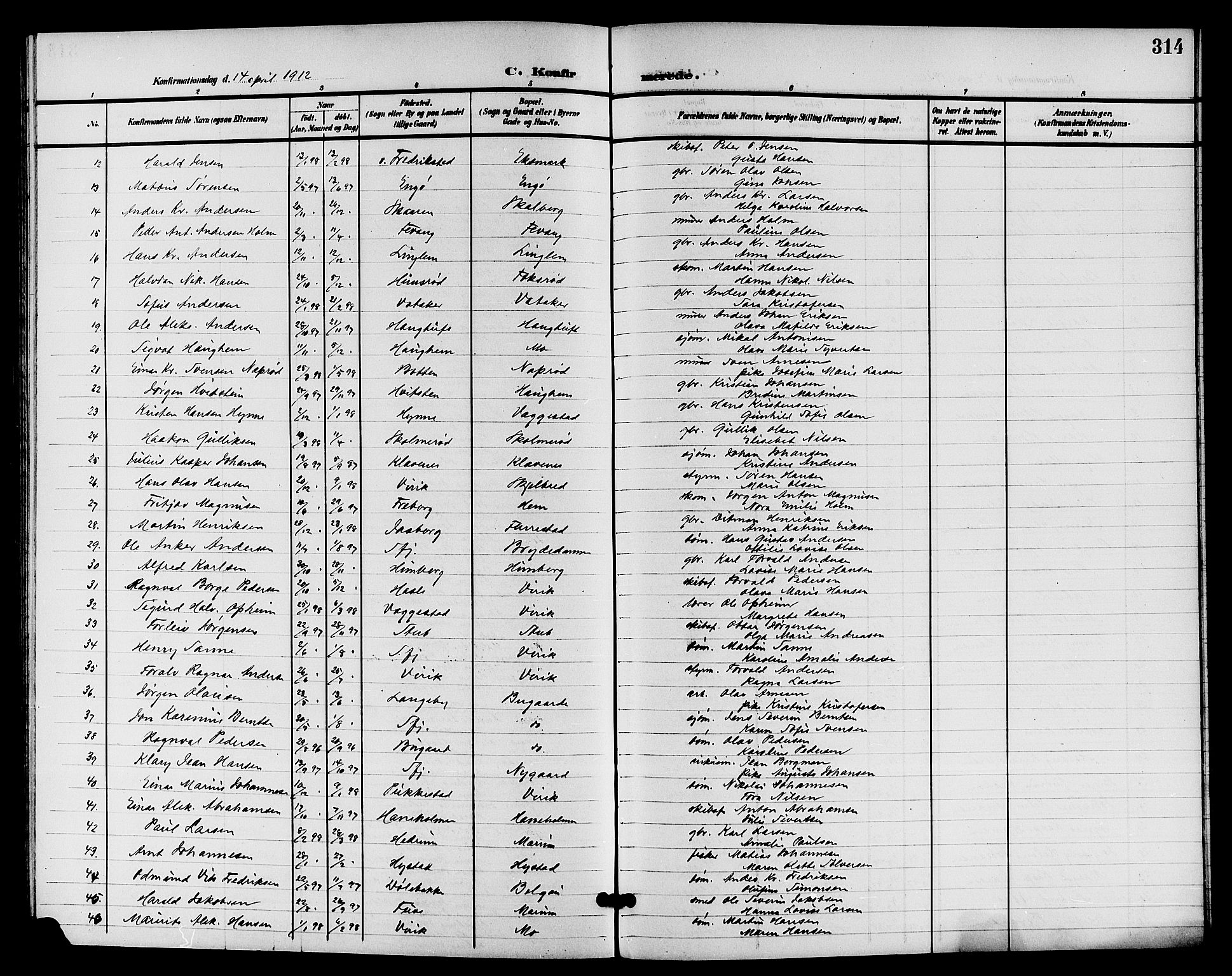 Sandar kirkebøker, AV/SAKO-A-243/G/Ga/L0002: Parish register (copy) no. 2, 1900-1915, p. 314