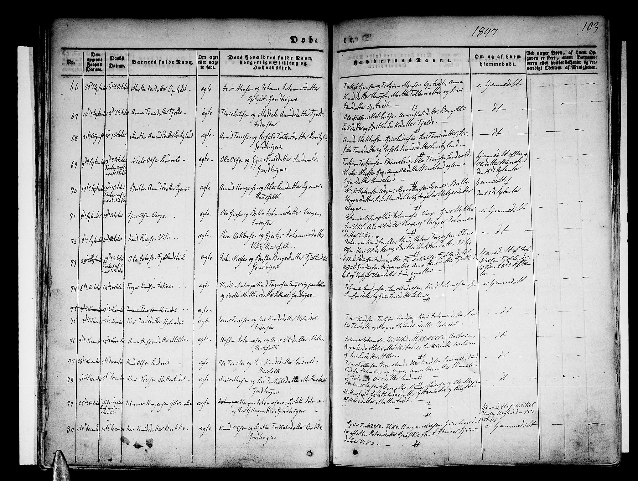 Skånevik sokneprestembete, AV/SAB-A-77801/H/Haa: Parish register (official) no. A 4, 1828-1848, p. 103