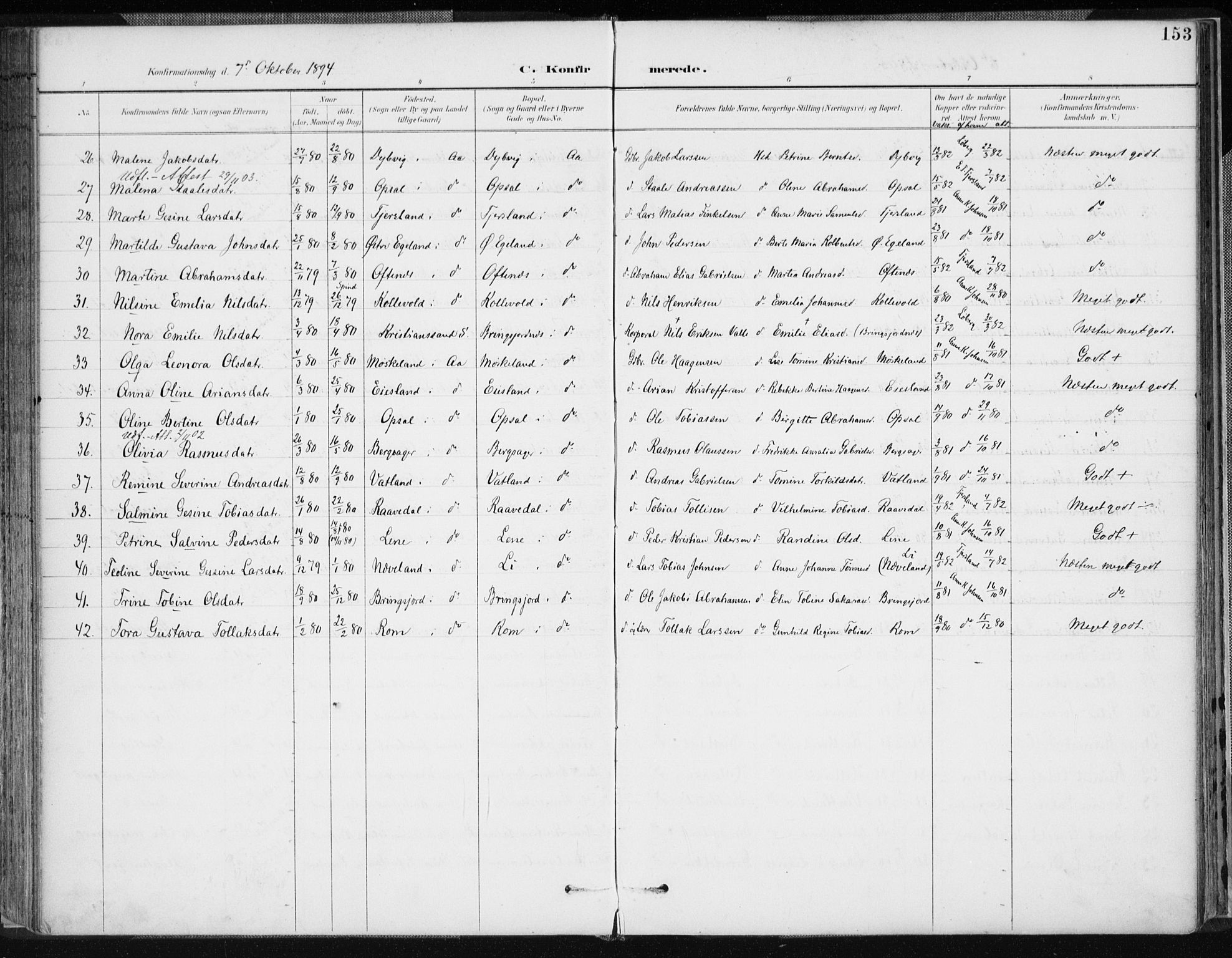 Lyngdal sokneprestkontor, AV/SAK-1111-0029/F/Fa/Fac/L0012: Parish register (official) no. A 12, 1894-1918, p. 153