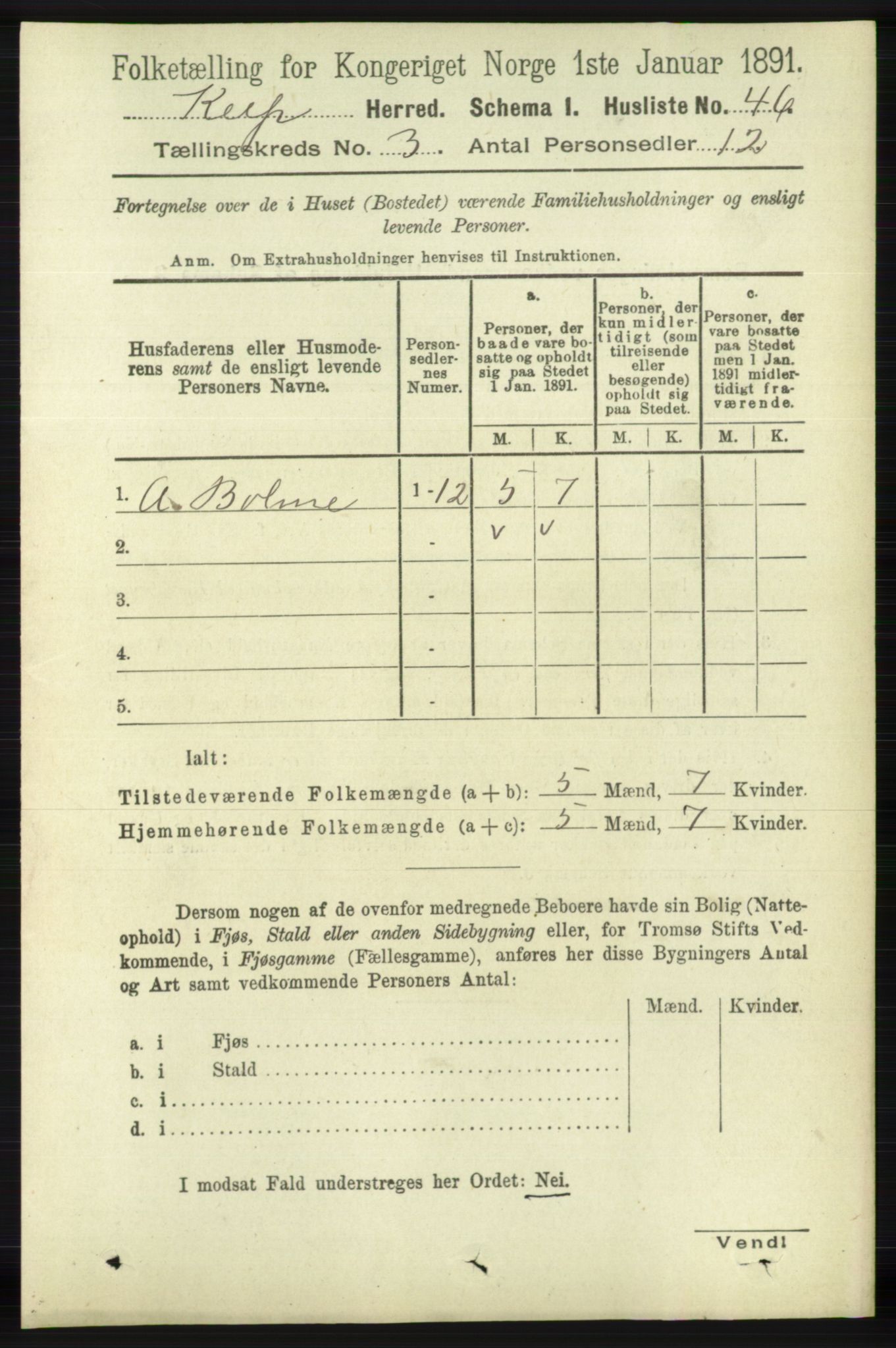 RA, 1891 census for 1120 Klepp, 1891, p. 637
