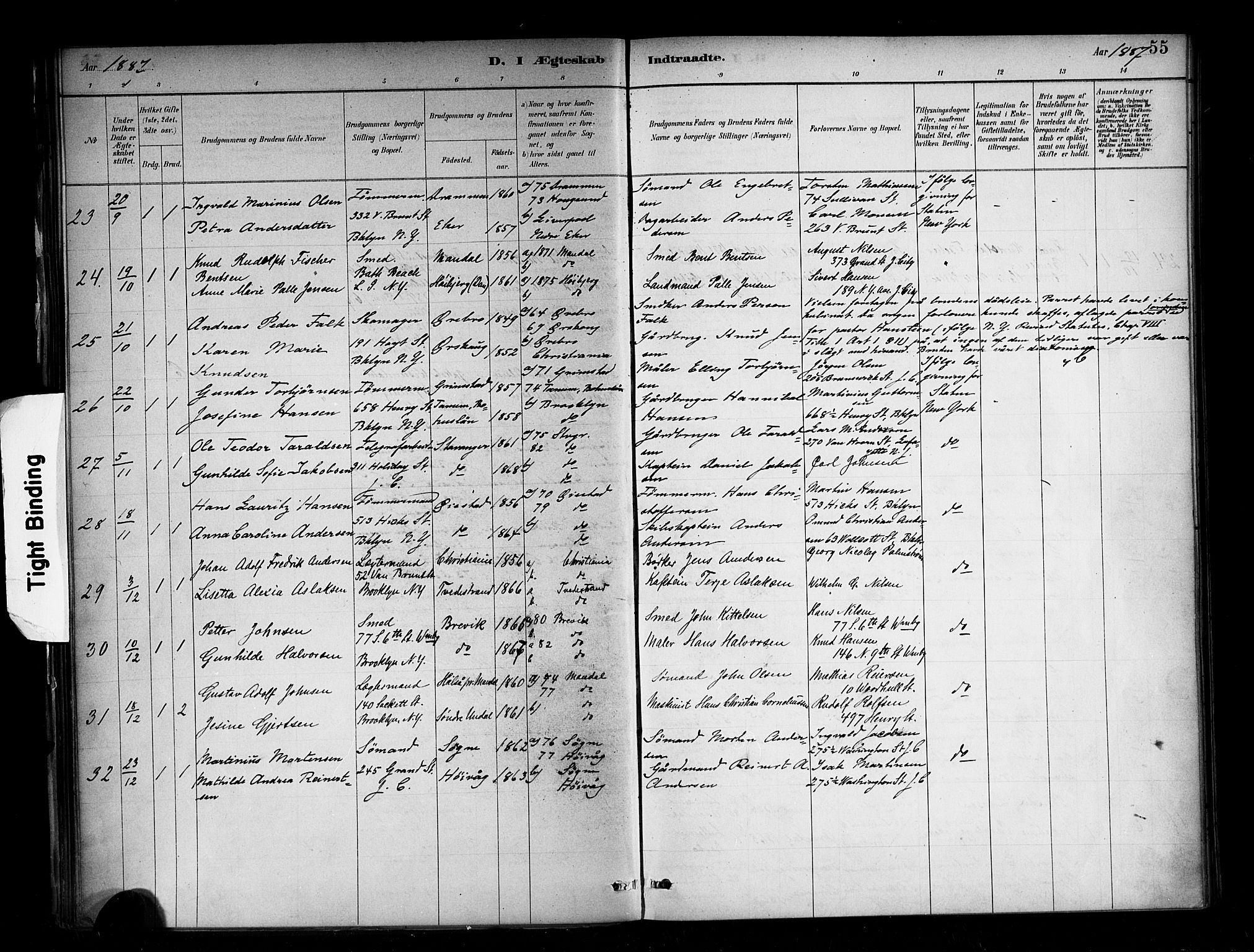 Den norske sjømannsmisjon i utlandet/New York, SAB/SAB/PA-0110/H/Ha/L0002: Parish register (official) no. A 2, 1886-1888, p. 55