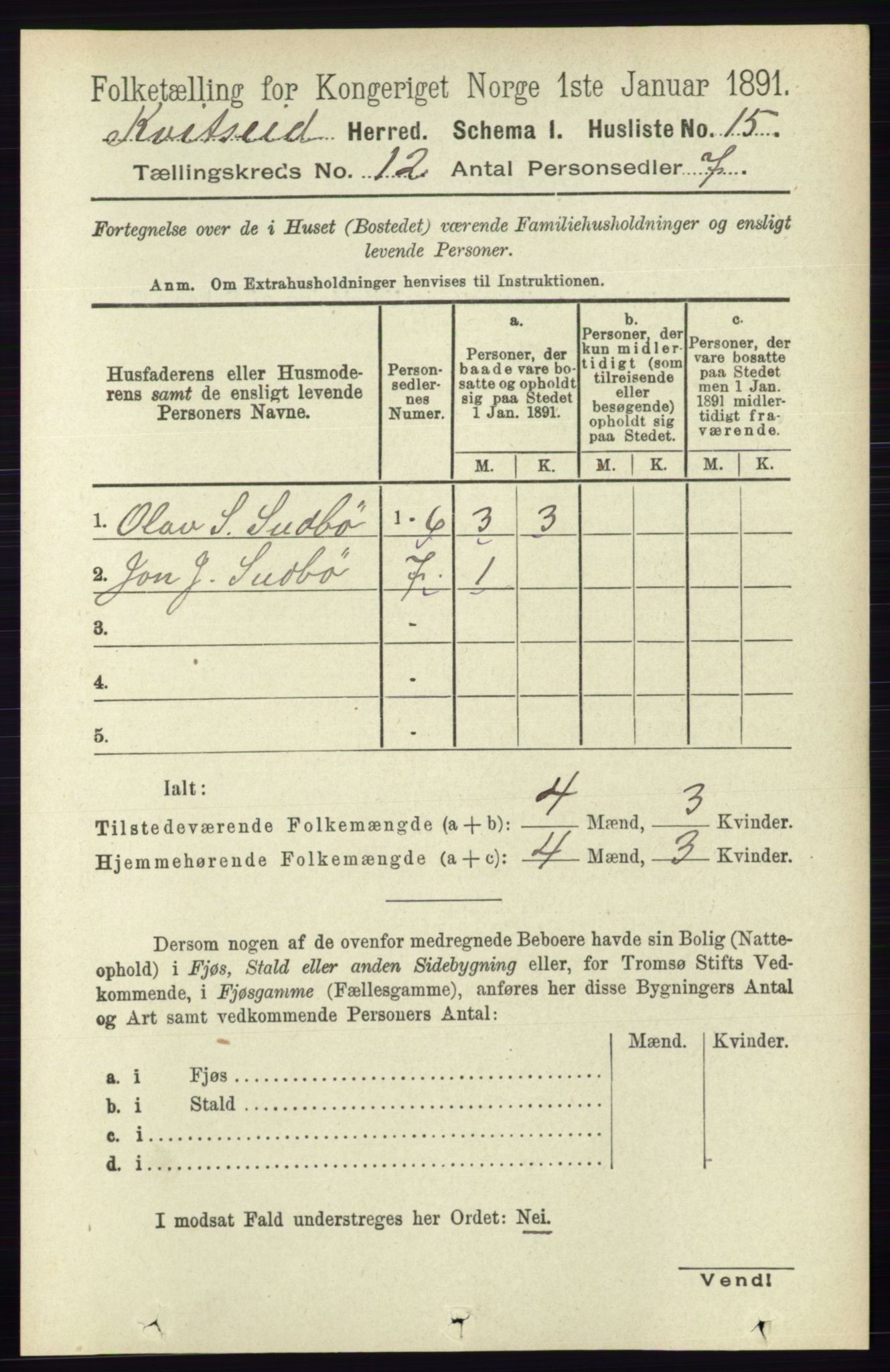 RA, 1891 census for 0829 Kviteseid, 1891, p. 2828