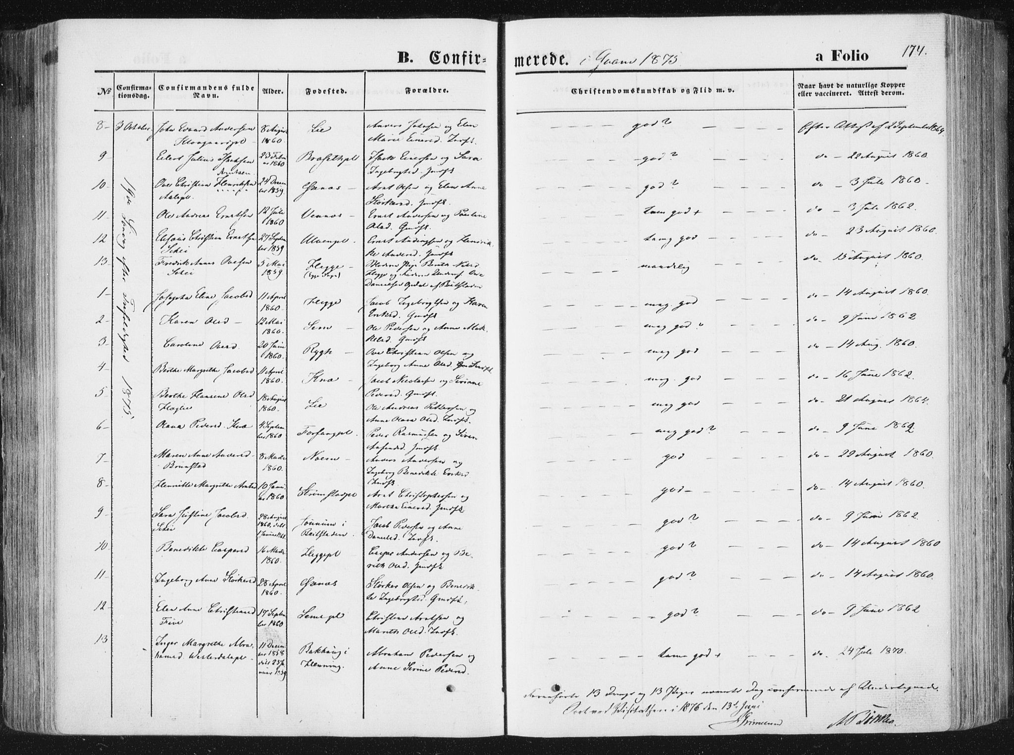 Ministerialprotokoller, klokkerbøker og fødselsregistre - Nord-Trøndelag, SAT/A-1458/746/L0447: Parish register (official) no. 746A06, 1860-1877, p. 174