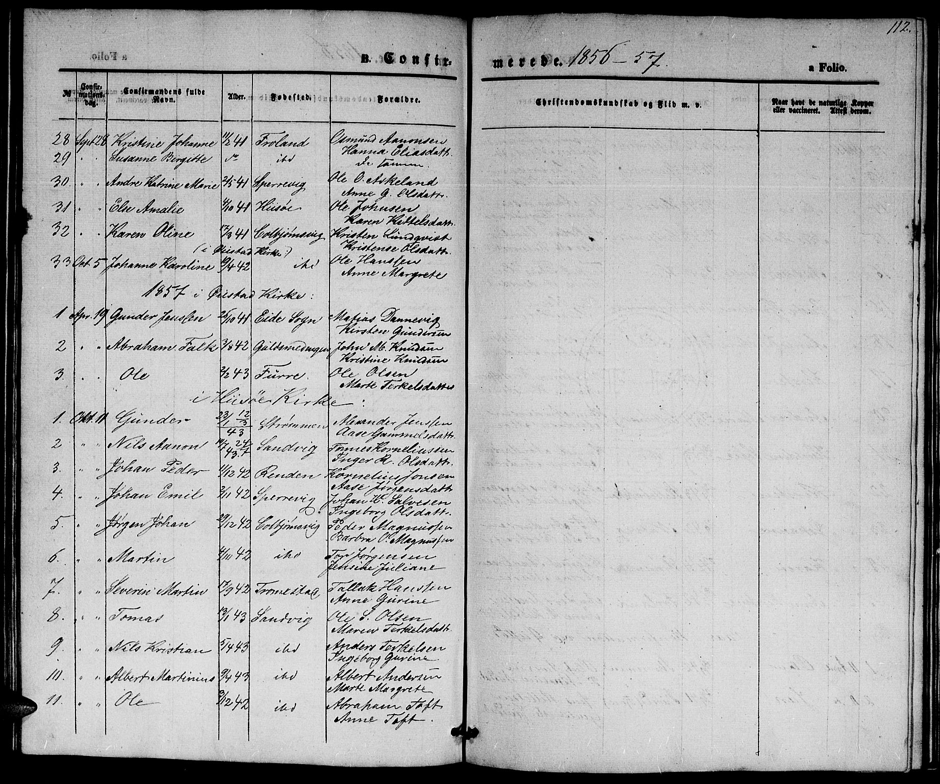 Hisøy sokneprestkontor, SAK/1111-0020/F/Fb/L0001: Parish register (copy) no. B 1, 1849-1872, p. 112