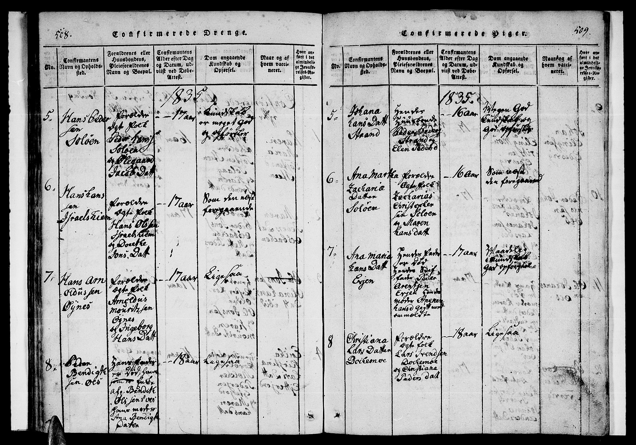 Ministerialprotokoller, klokkerbøker og fødselsregistre - Nordland, SAT/A-1459/846/L0651: Parish register (copy) no. 846C01, 1821-1841, p. 508-509