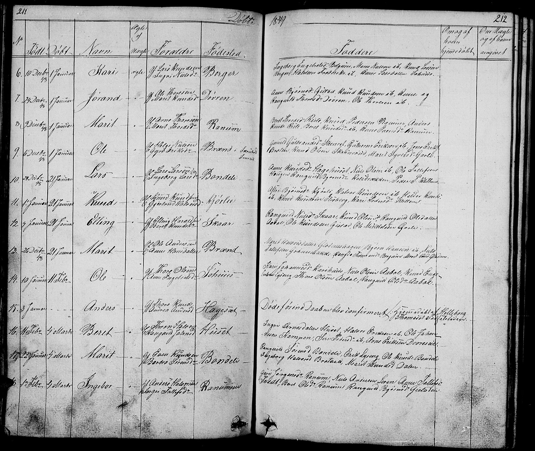 Nord-Aurdal prestekontor, SAH/PREST-132/H/Ha/Hab/L0001: Parish register (copy) no. 1, 1834-1887, p. 211-212