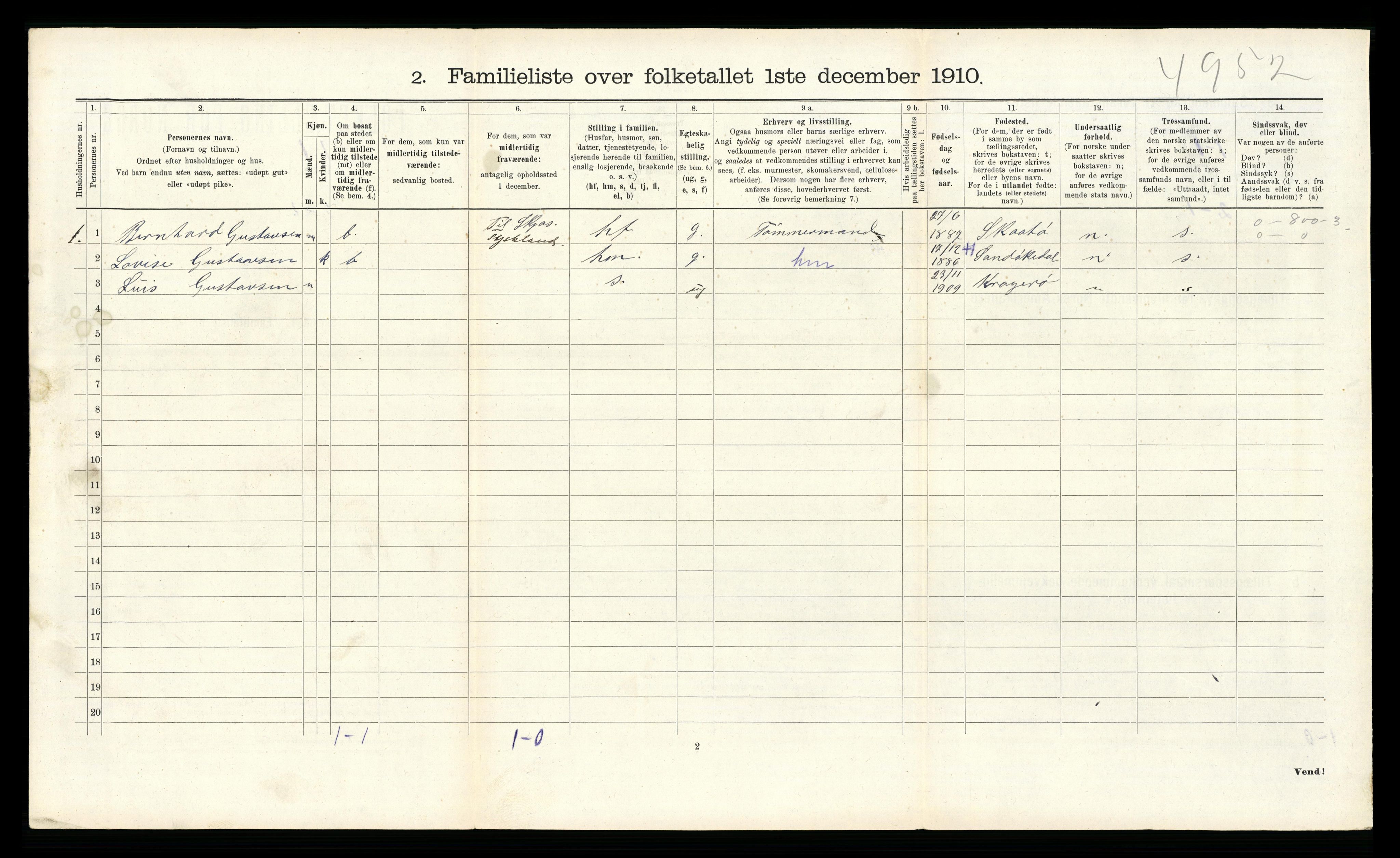 RA, 1910 census for Kragerø, 1910, p. 2697