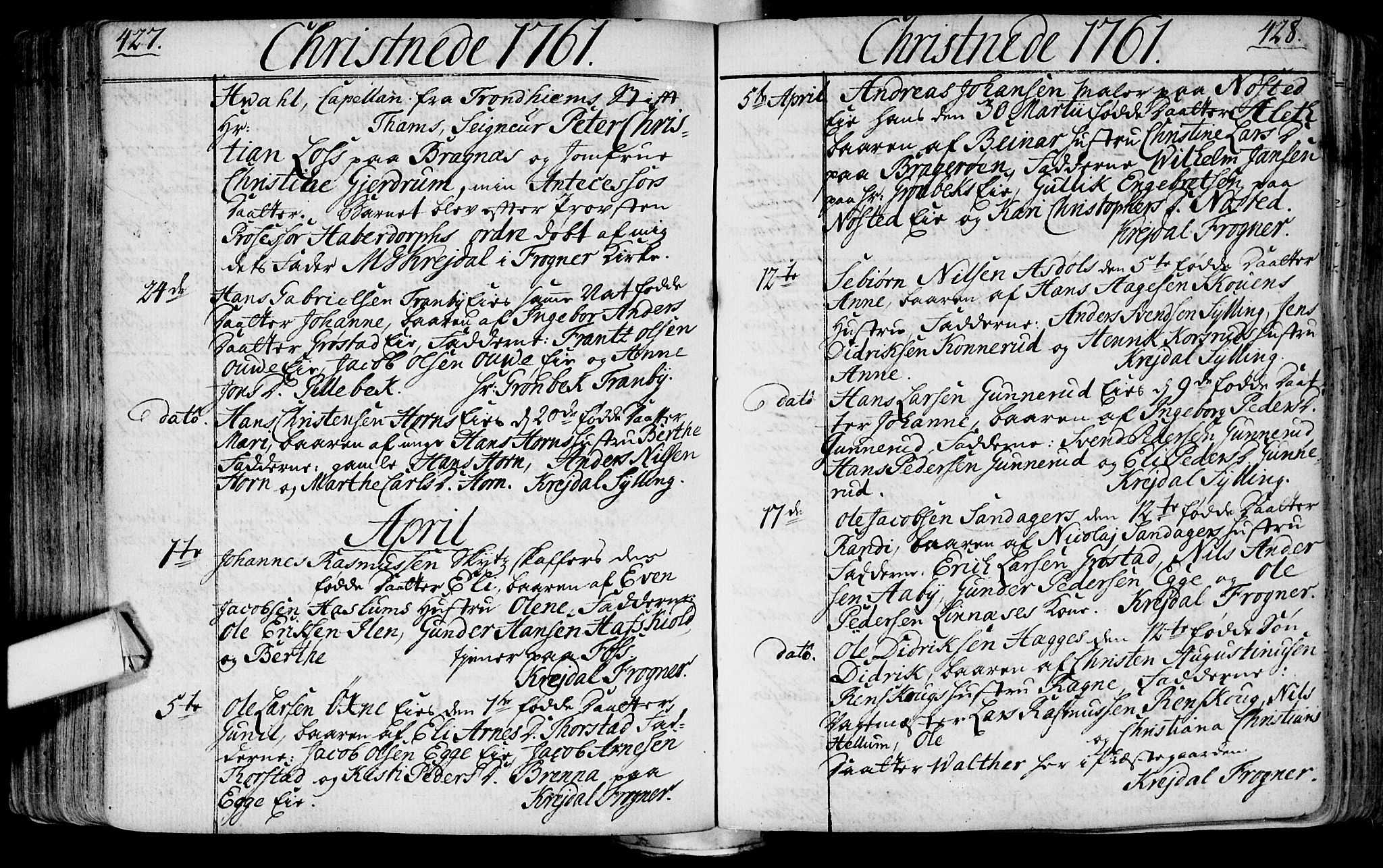 Lier kirkebøker, SAKO/A-230/F/Fa/L0004: Parish register (official) no. I 4, 1749-1764, p. 427-428