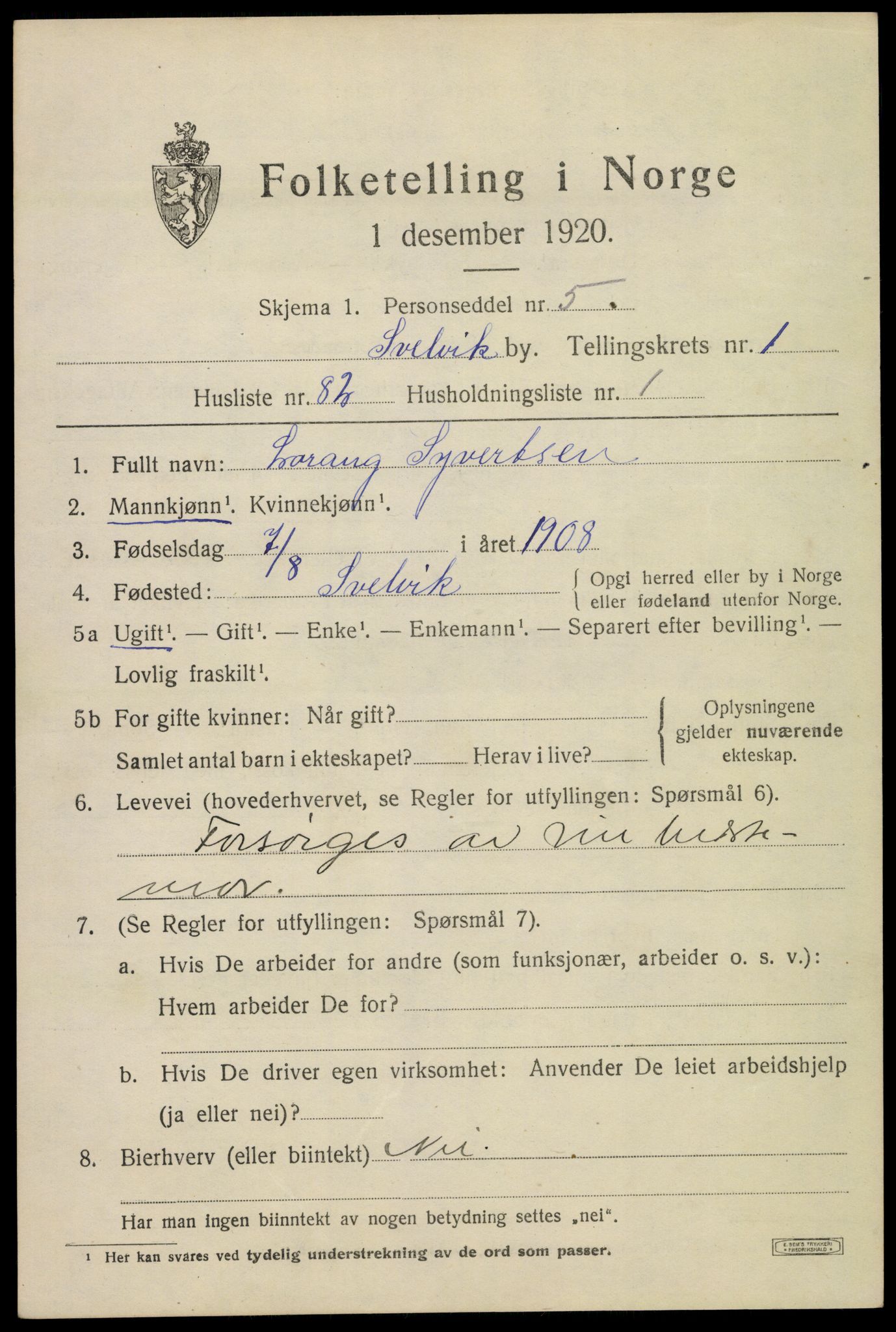 SAKO, 1920 census for Svelvik, 1920, p. 2061