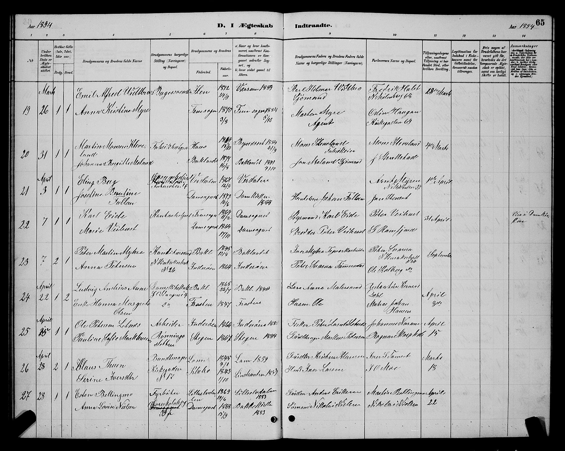 Ministerialprotokoller, klokkerbøker og fødselsregistre - Sør-Trøndelag, SAT/A-1456/604/L0223: Parish register (copy) no. 604C06, 1886-1897, p. 65