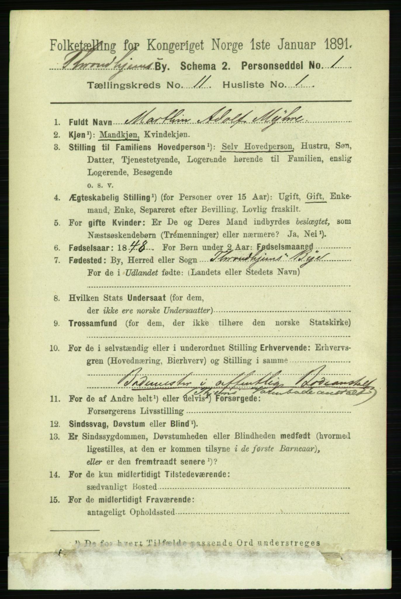 RA, 1891 census for 1601 Trondheim, 1891, p. 9277