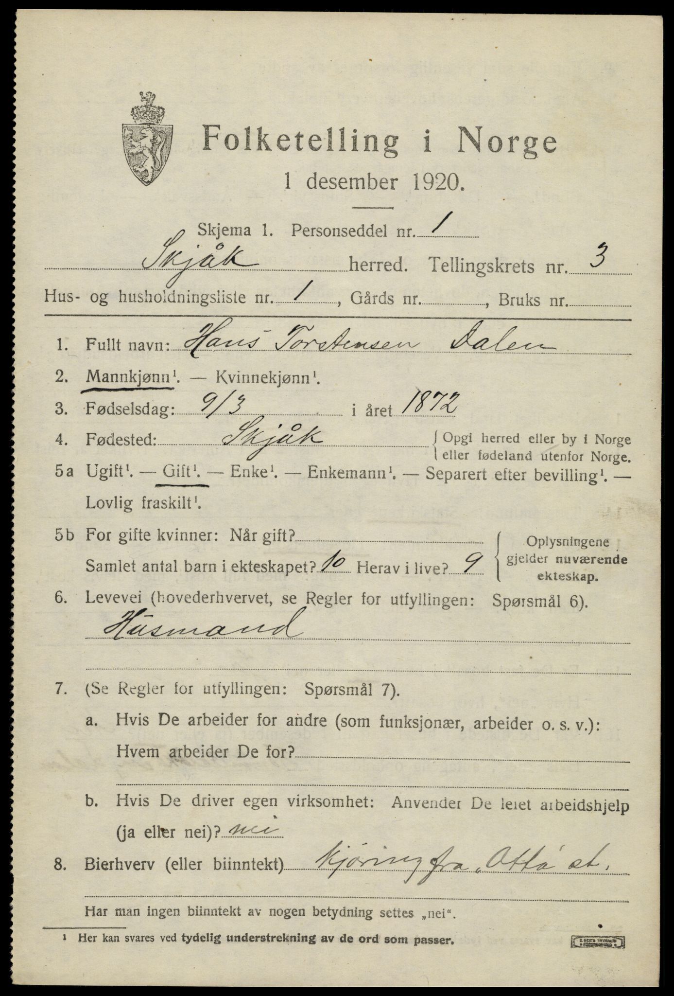 SAH, 1920 census for Skjåk, 1920, p. 1560