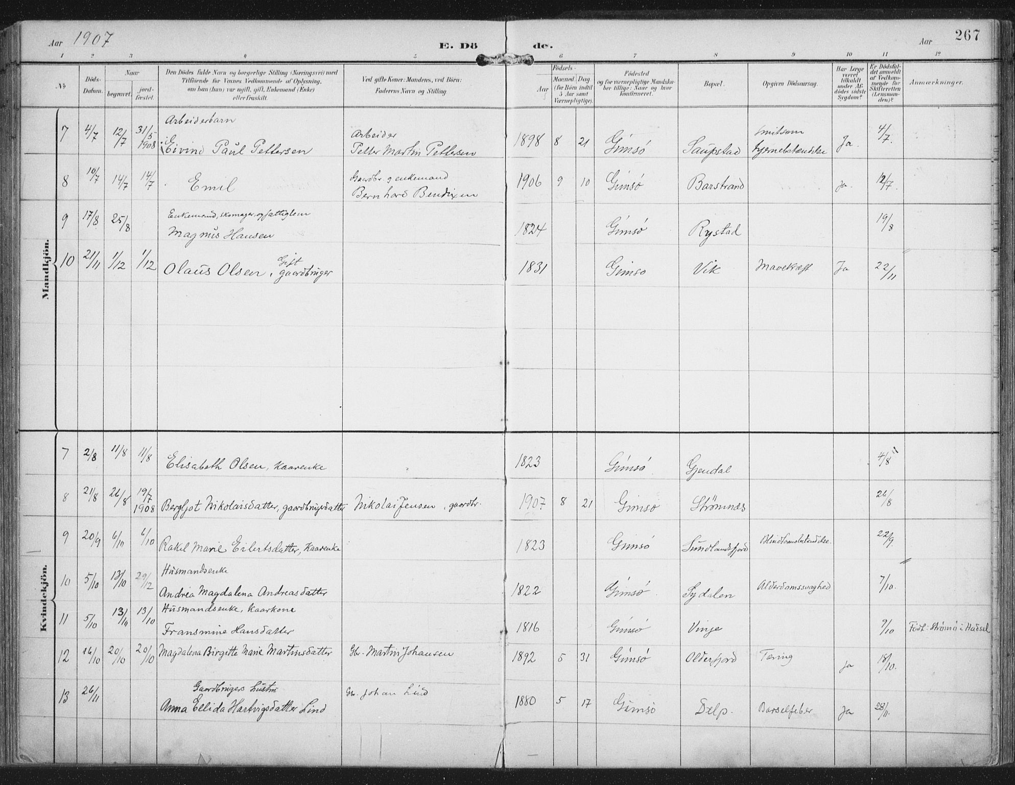 Ministerialprotokoller, klokkerbøker og fødselsregistre - Nordland, AV/SAT-A-1459/876/L1098: Parish register (official) no. 876A04, 1896-1915, p. 267