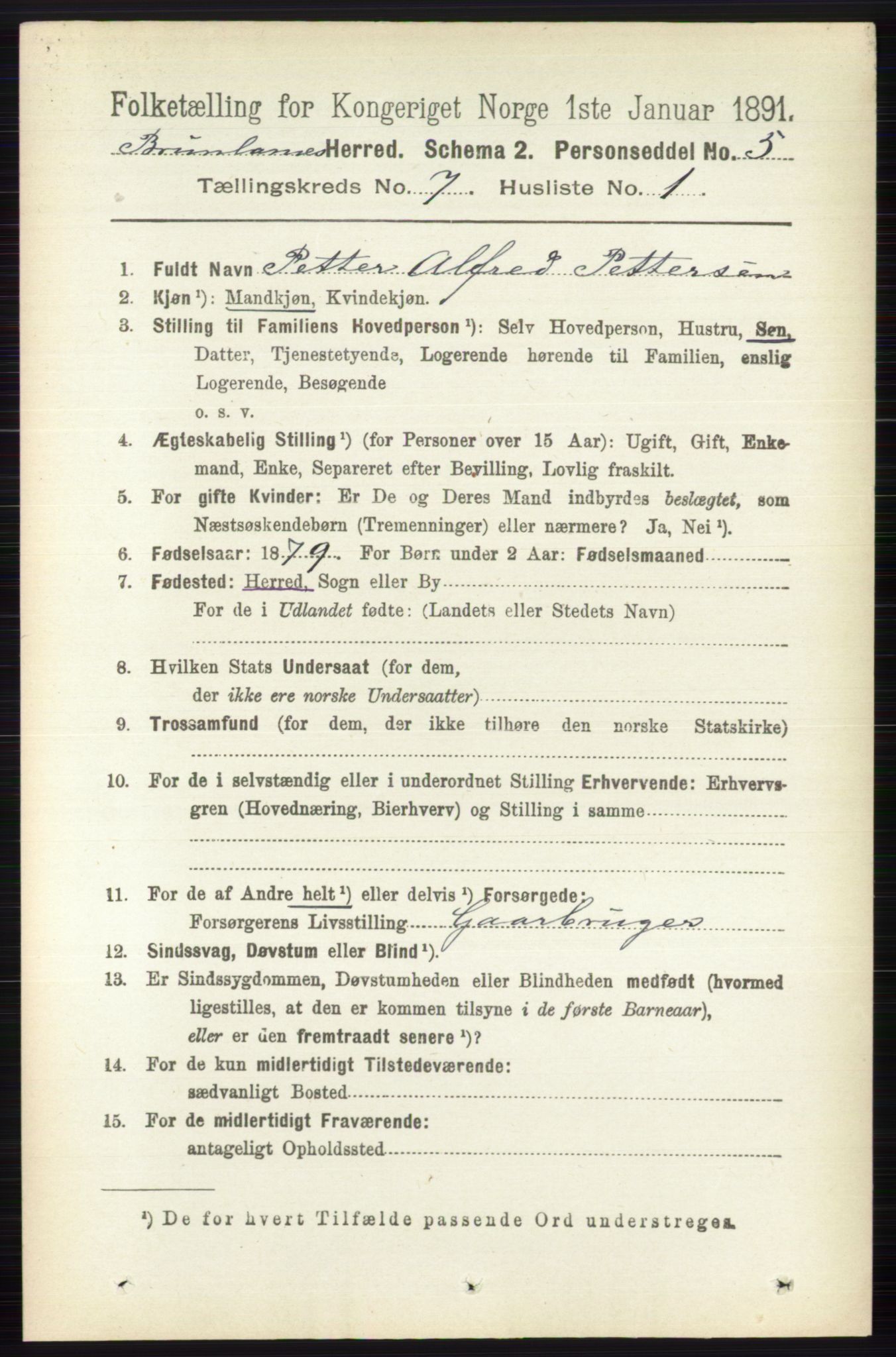 RA, 1891 census for 0726 Brunlanes, 1891, p. 2986