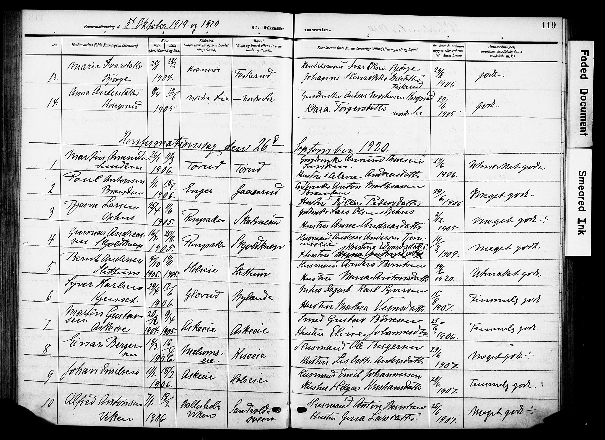Nes prestekontor, Hedmark, AV/SAH-PREST-020/K/Ka/L0013: Parish register (official) no. 13, 1906-1924, p. 119