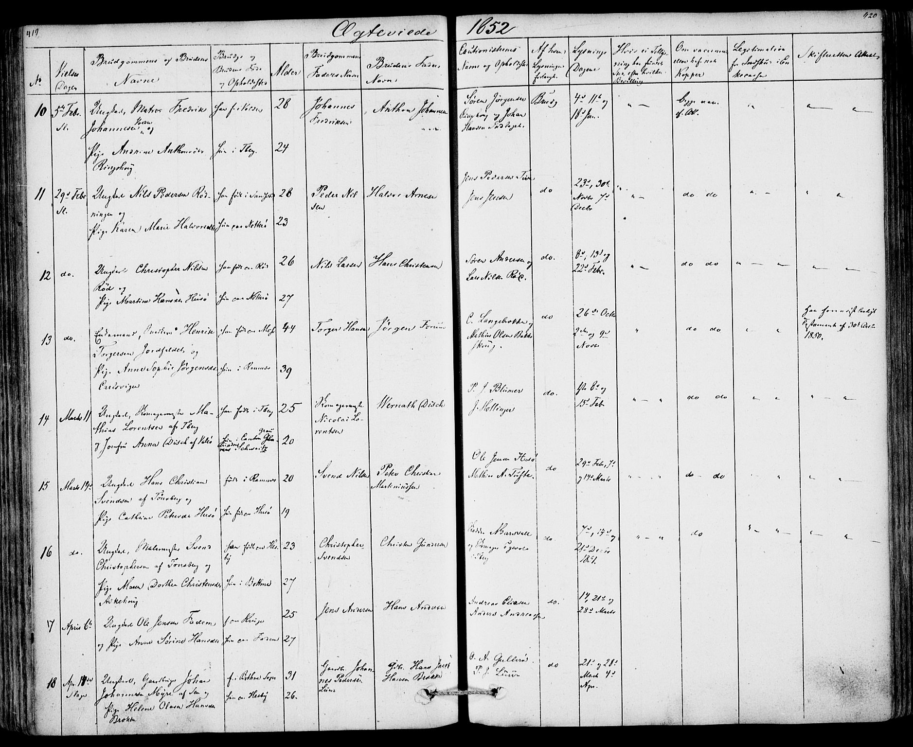 Sem kirkebøker, SAKO/A-5/F/Fa/L0006: Parish register (official) no. I 6, 1843-1855, p. 419-420