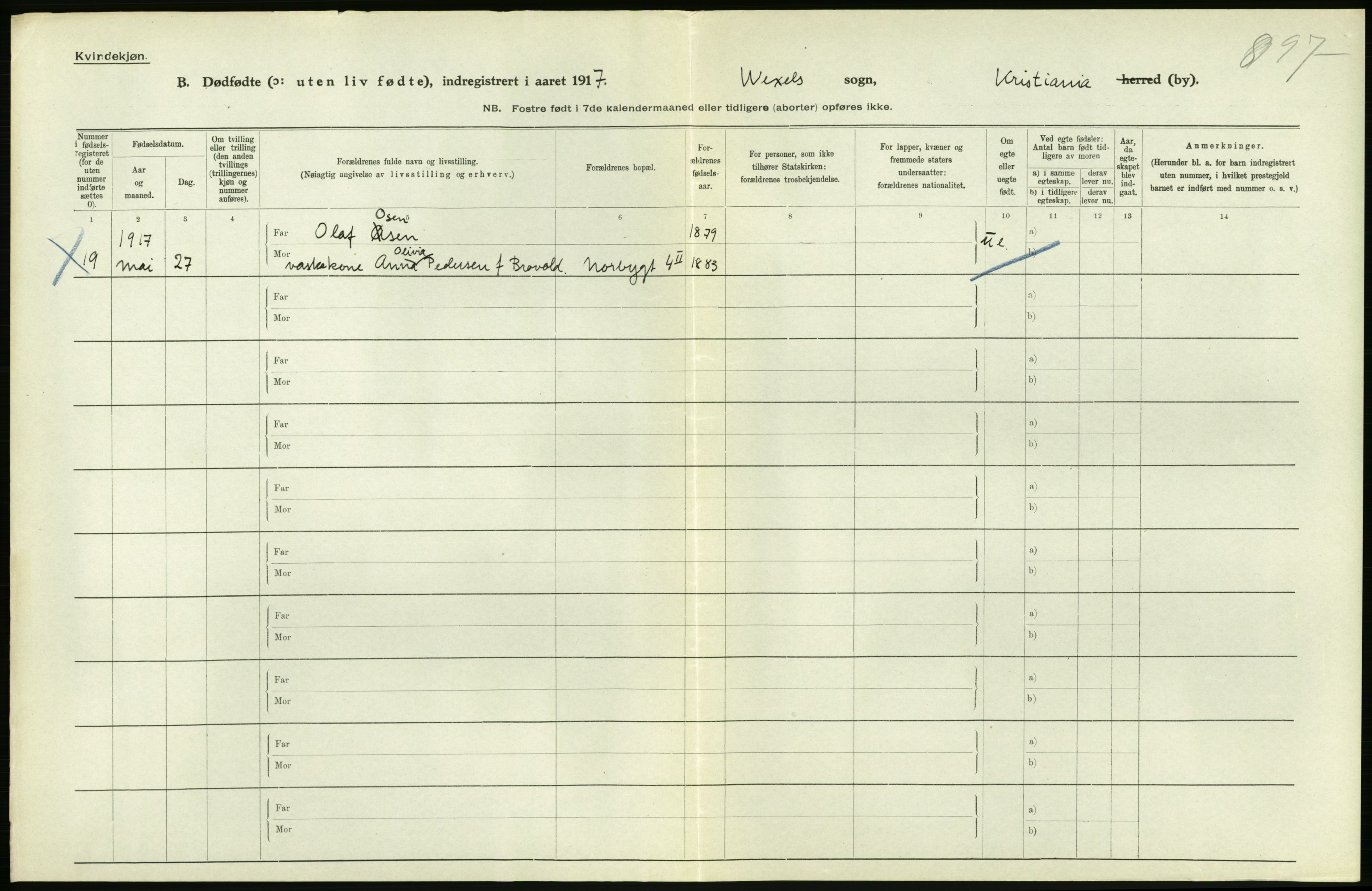 Statistisk sentralbyrå, Sosiodemografiske emner, Befolkning, RA/S-2228/D/Df/Dfb/Dfbg/L0011: Kristiania: Døde, dødfødte., 1917, p. 634