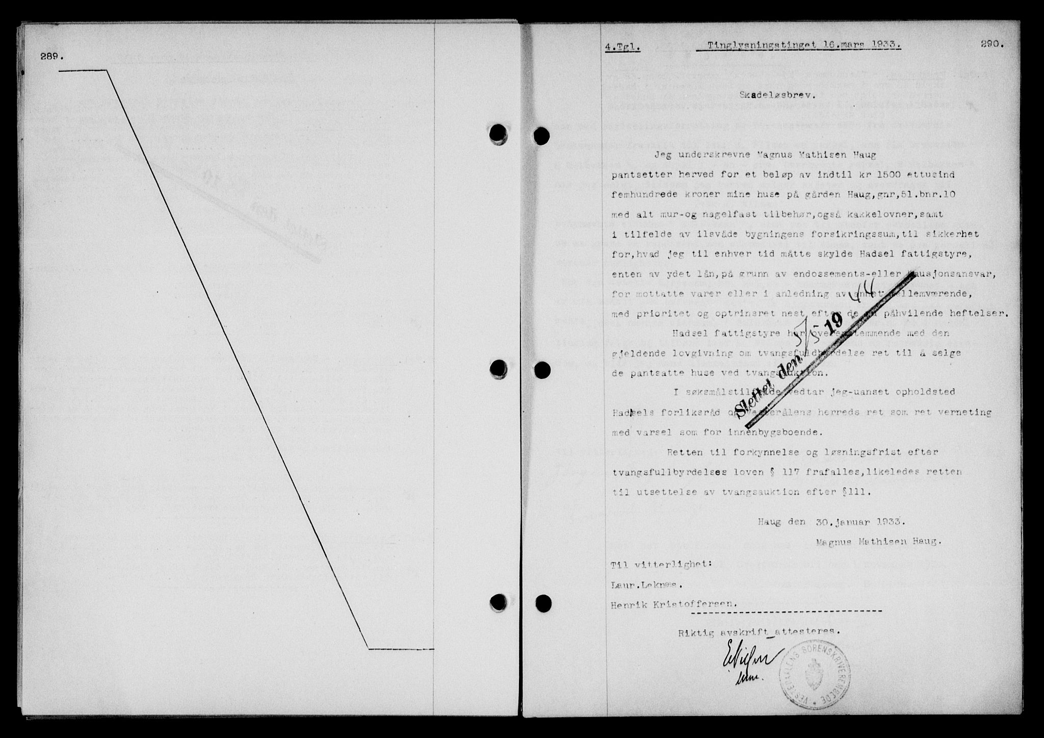 Vesterålen sorenskriveri, SAT/A-4180/1/2/2Ca/L0057: Mortgage book no. 50, 1933-1933, Deed date: 16.03.1933