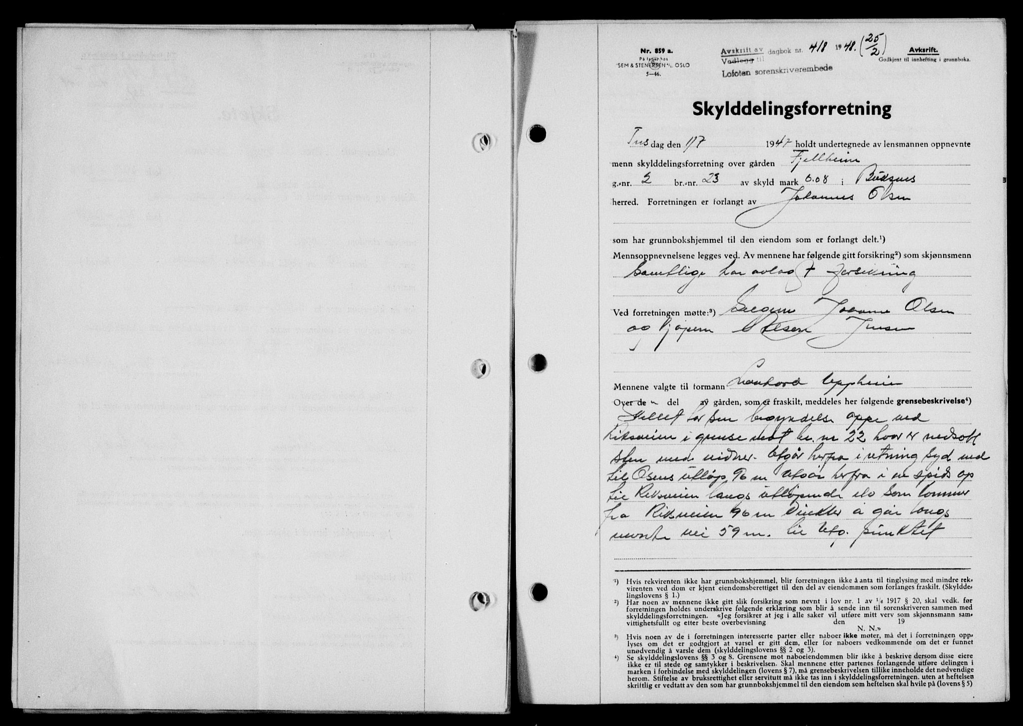 Lofoten sorenskriveri, SAT/A-0017/1/2/2C/L0017a: Mortgage book no. 17a, 1947-1948, Diary no: : 418/1948