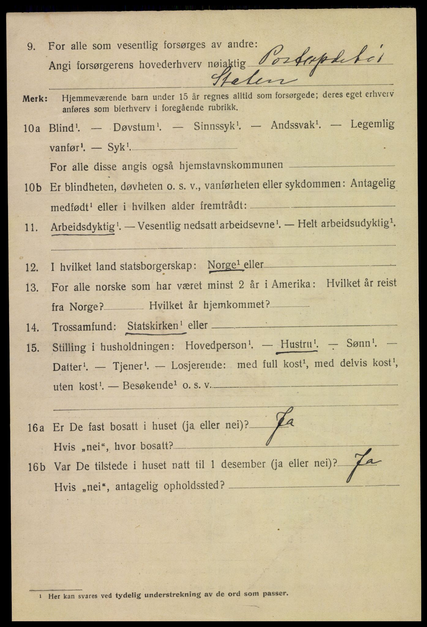 SAH, 1920 census for Hamar, 1920, p. 16926