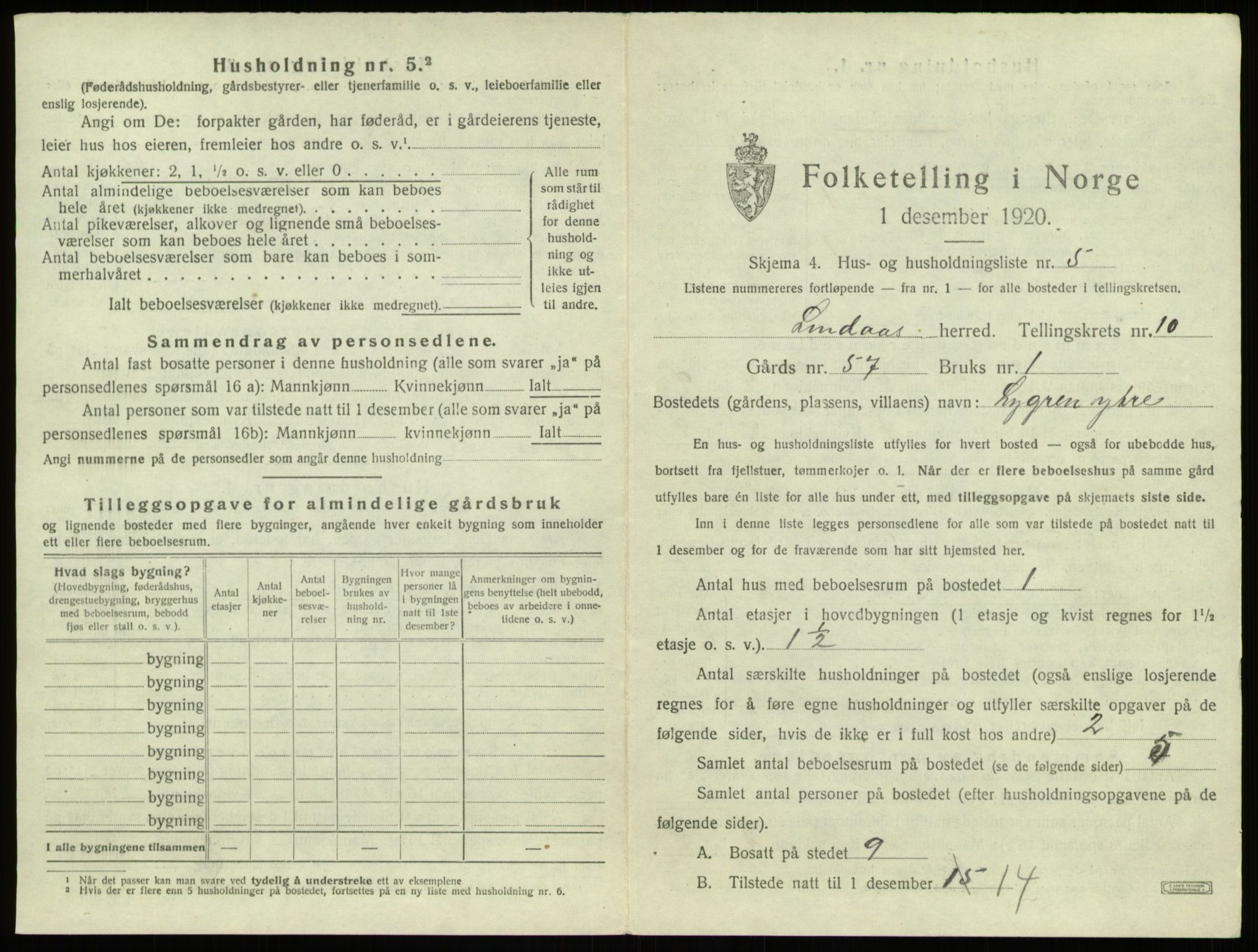 SAB, 1920 census for Lindås, 1920, p. 686