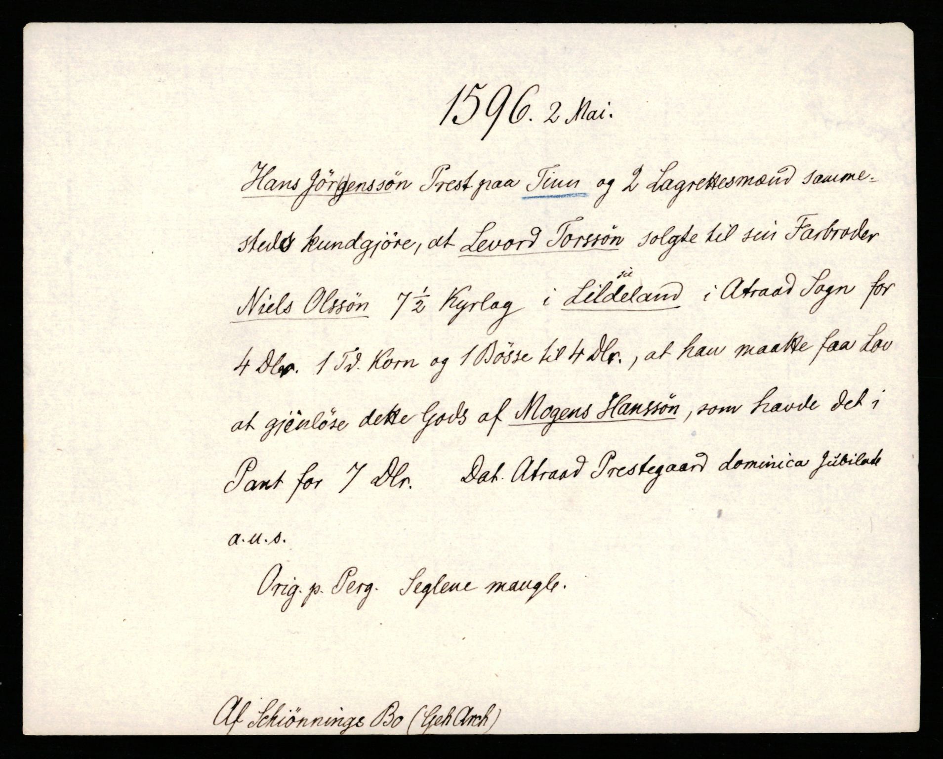 Riksarkivets diplomsamling, AV/RA-EA-5965/F35/F35b/L0004: Riksarkivets diplomer, seddelregister, 1593-1600, p. 261