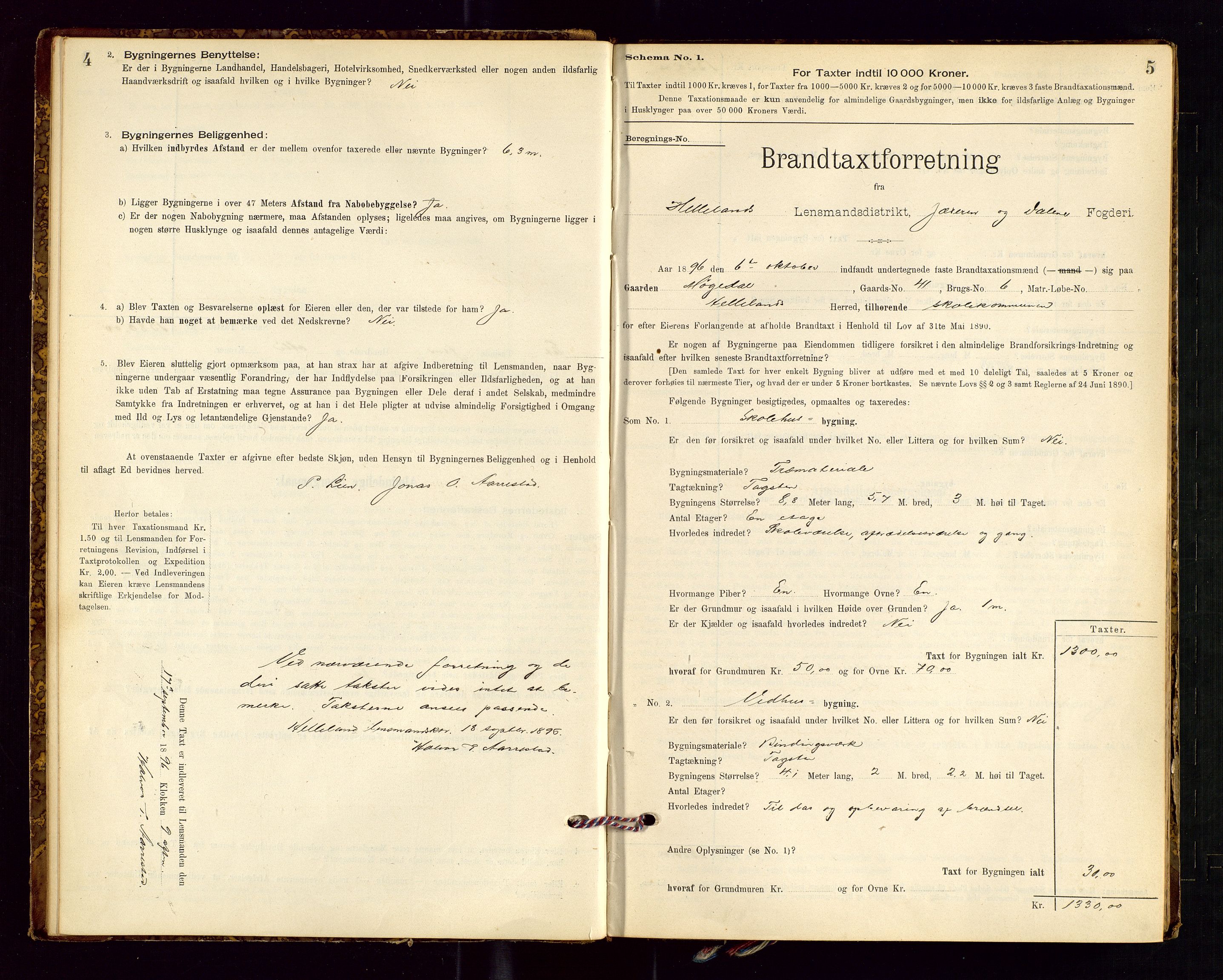 Helleland lensmannskontor, SAST/A-100209/Gob/L0001: "Brandtaxationsprotokol", 1896-1919, p. 4-5