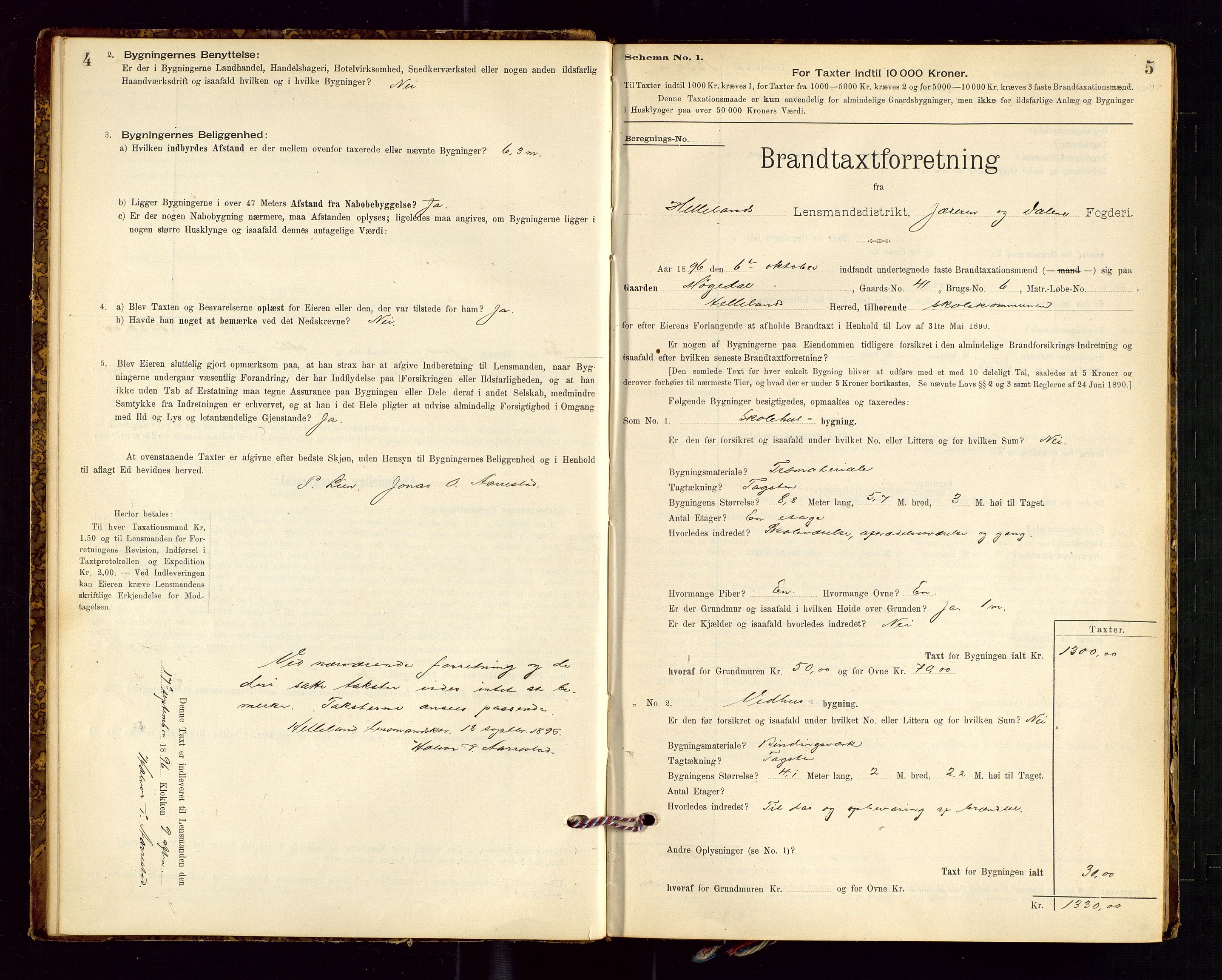 Helleland lensmannskontor, AV/SAST-A-100209/Gob/L0001: "Brandtaxationsprotokol", 1896-1919, p. 4-5
