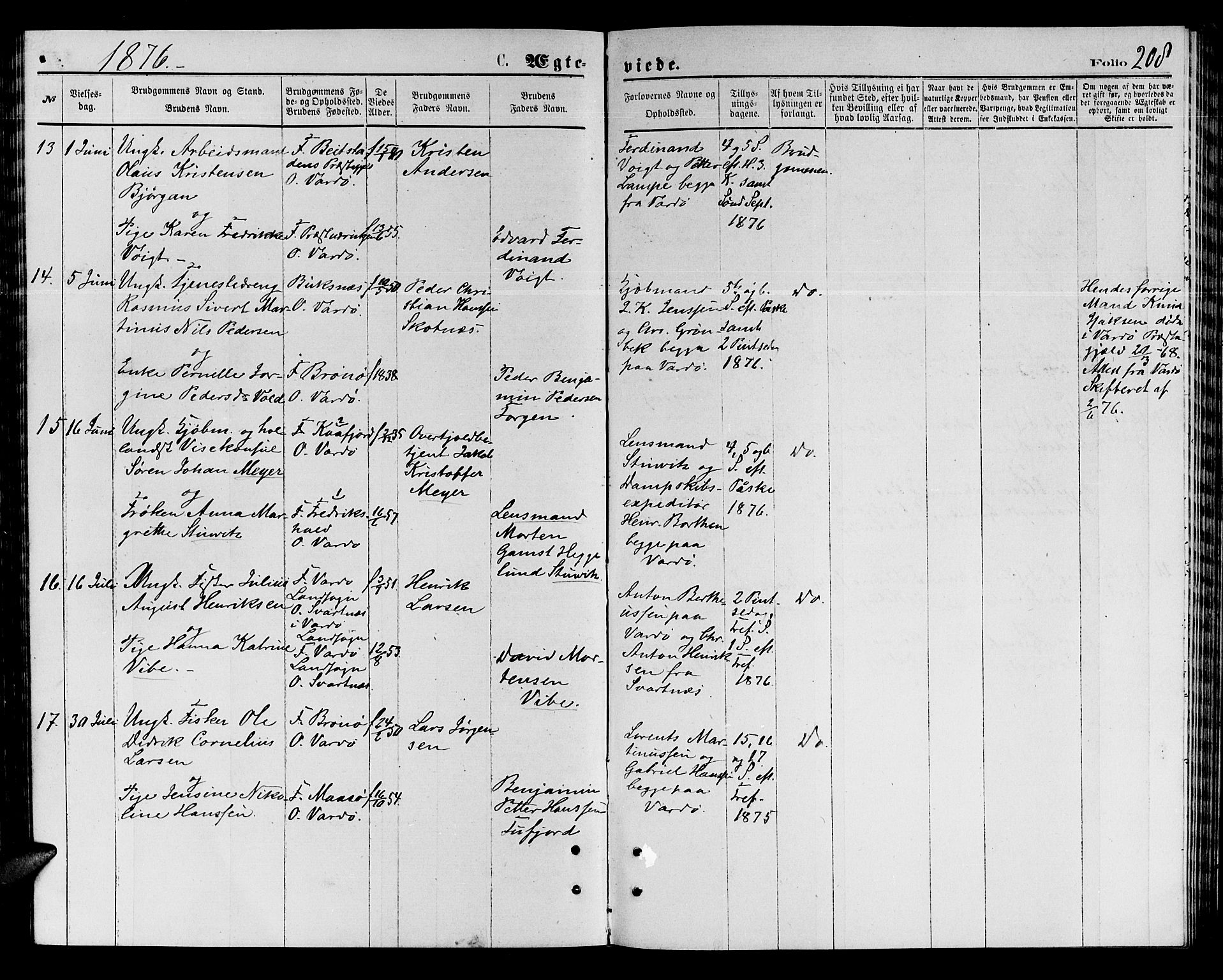 Vardø sokneprestkontor, AV/SATØ-S-1332/H/Hb/L0003klokker: Parish register (copy) no. 3, 1871-1878, p. 208