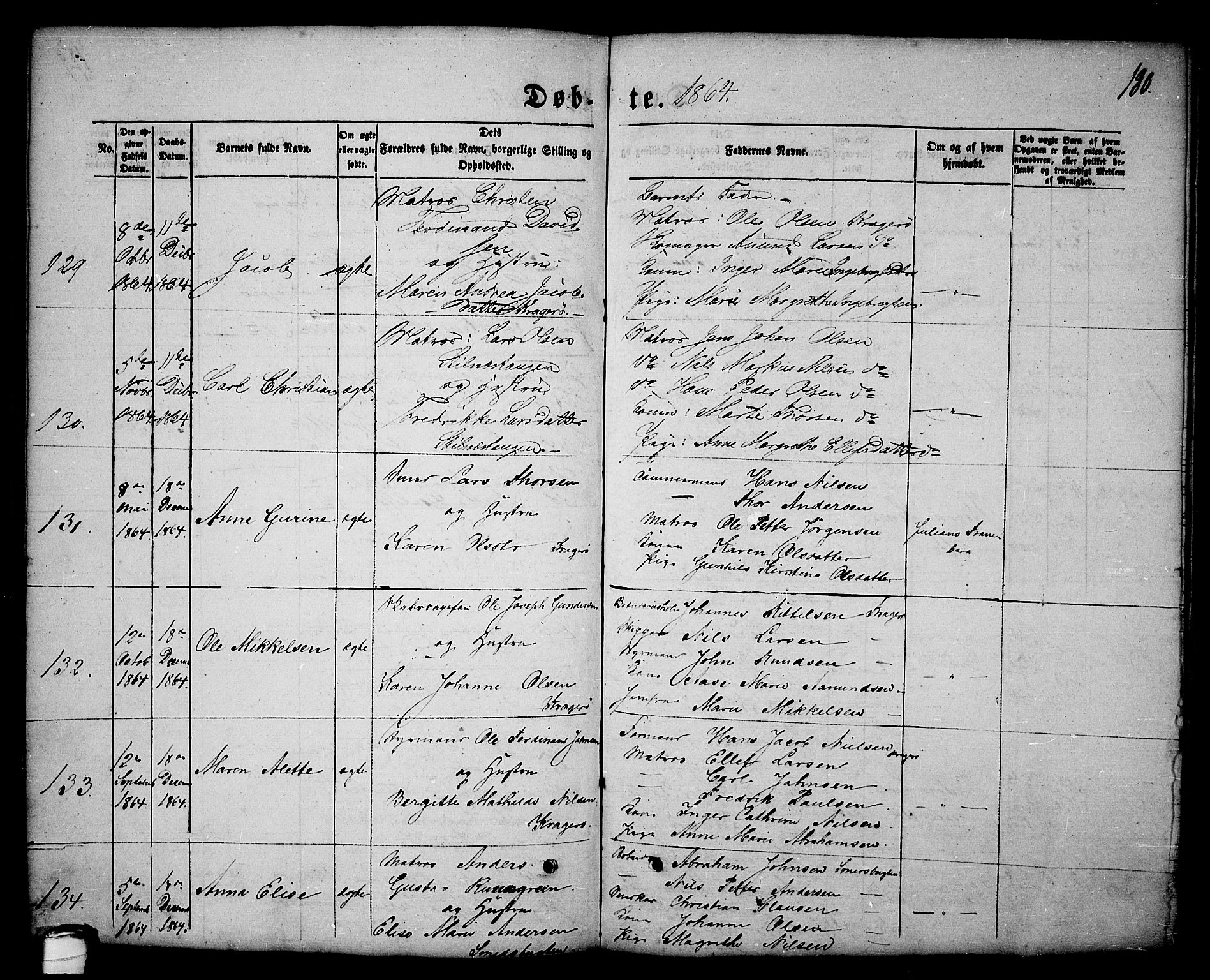 Kragerø kirkebøker, AV/SAKO-A-278/G/Ga/L0004: Parish register (copy) no. 4, 1853-1865, p. 180