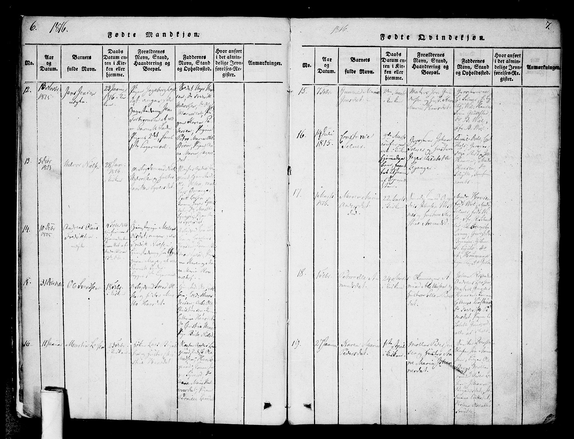 Halden prestekontor Kirkebøker, SAO/A-10909/F/Fa/L0003: Parish register (official) no. I 3, 1815-1834, p. 6-7