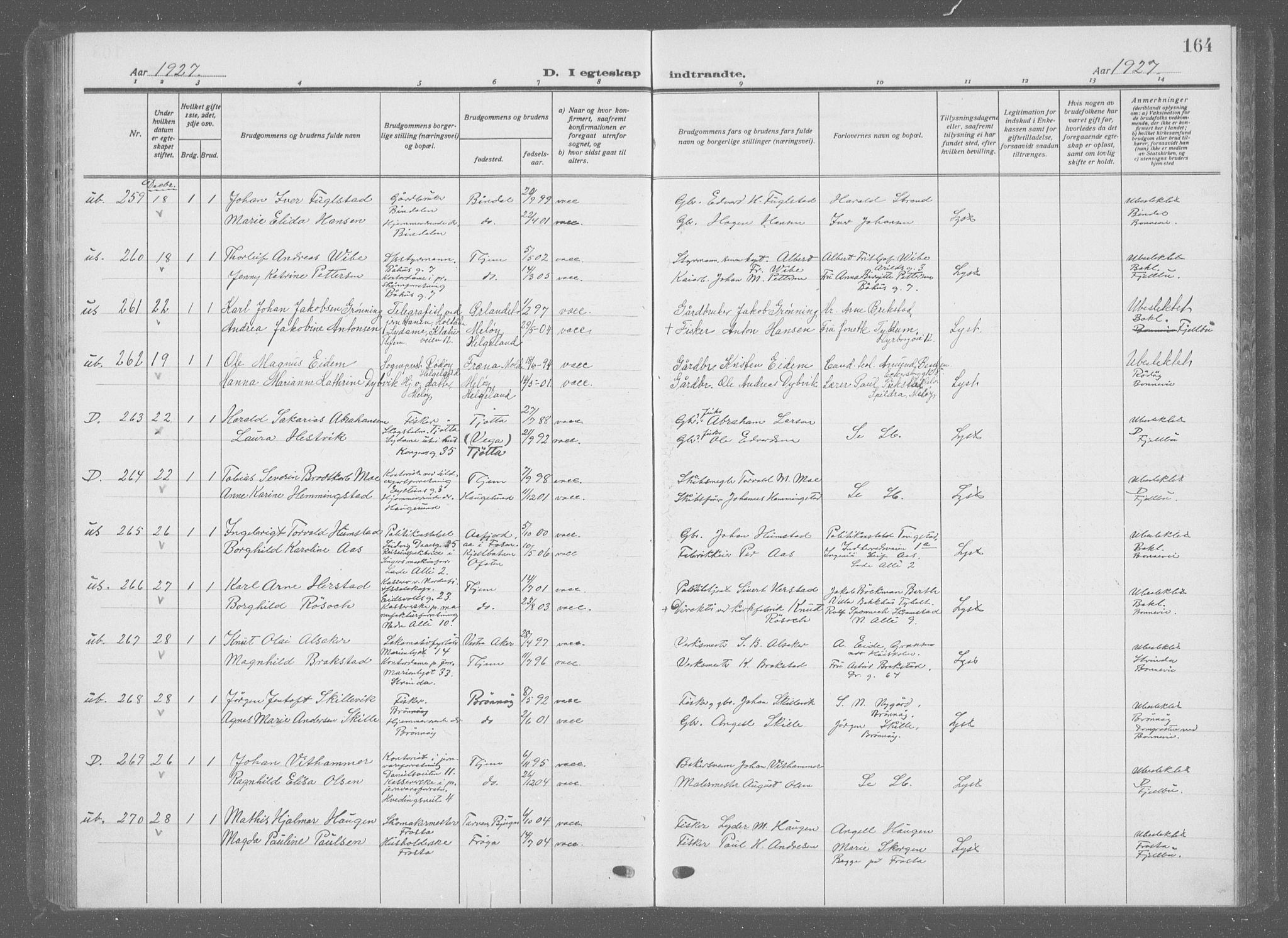 Ministerialprotokoller, klokkerbøker og fødselsregistre - Sør-Trøndelag, SAT/A-1456/601/L0098: Parish register (copy) no. 601C16, 1921-1934, p. 164